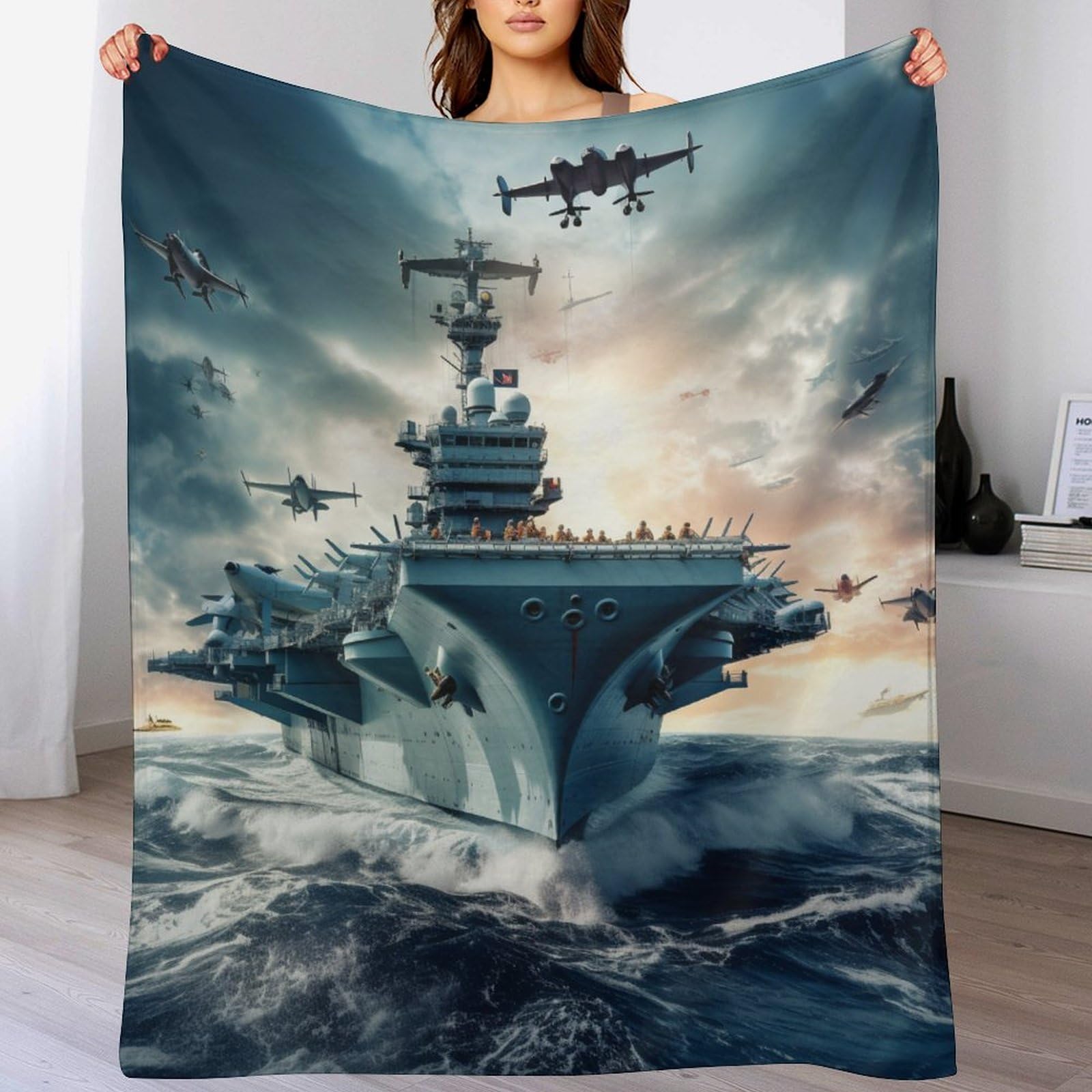 Couverture polaire en flanelle haut de gamme motif porte-avions pour drap de lit