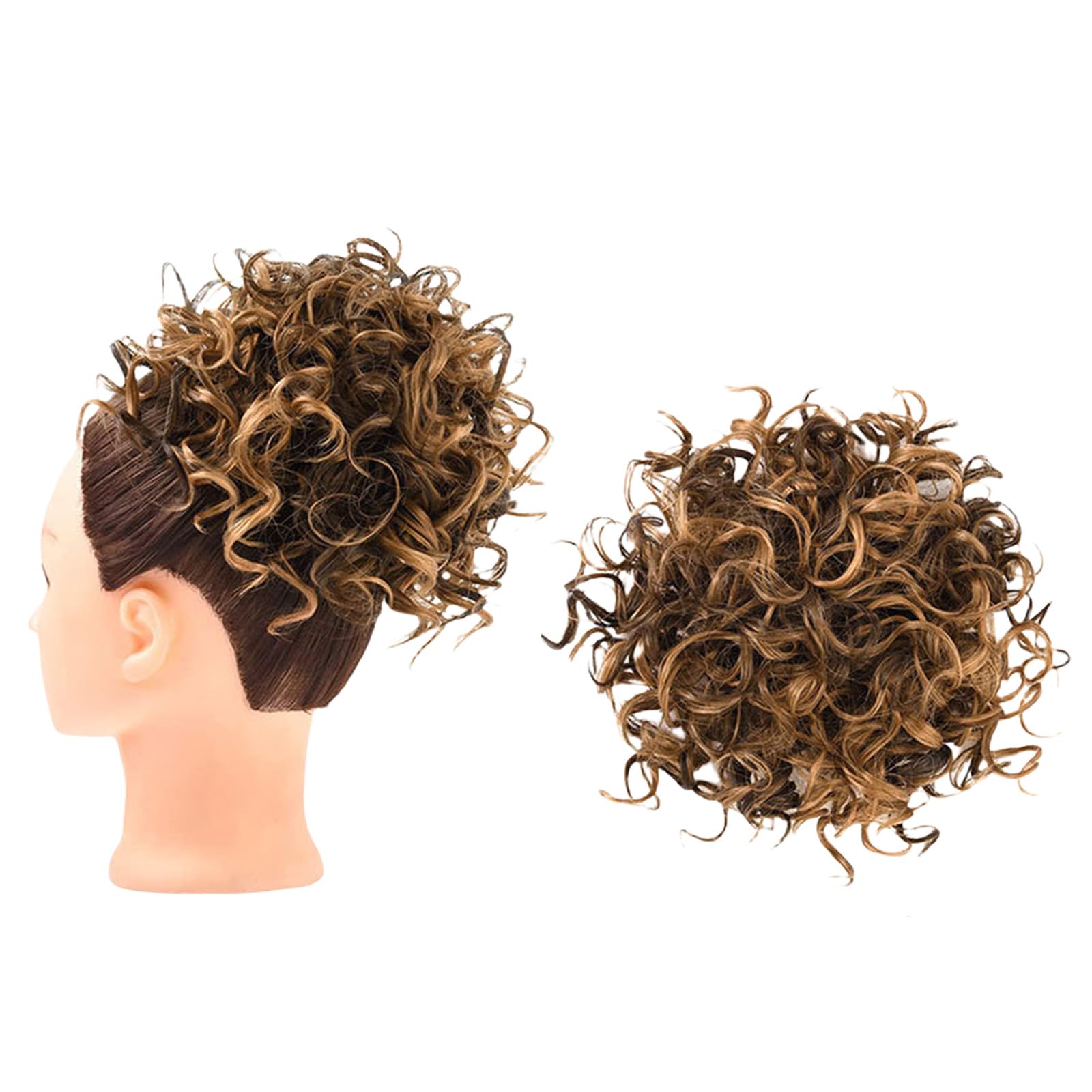 Messy Bun, Short Curly Drawstring ,Extension Loose Bun Hair ,Pieces for Women High Temperature Synthetic Bun Extension 60g Black (T4-27A)