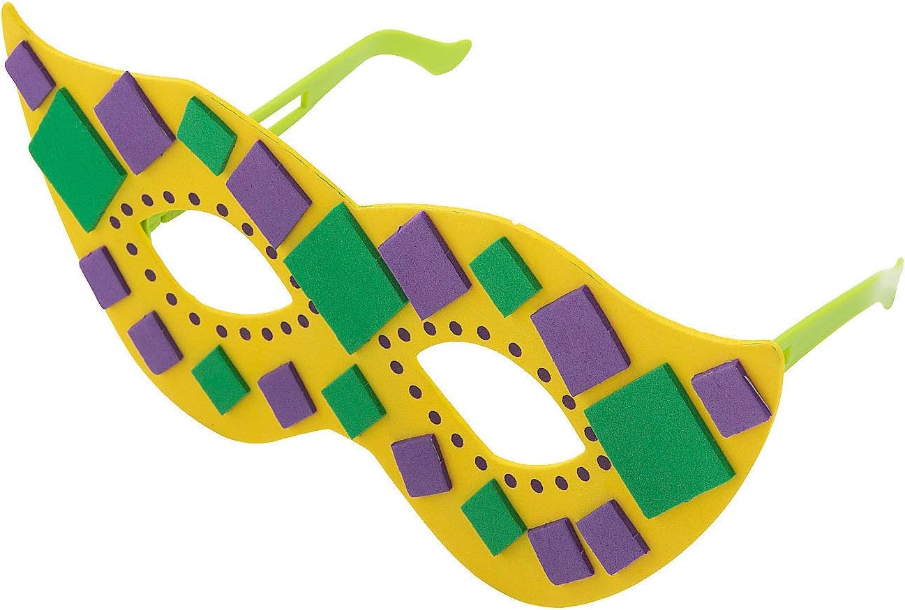 Fun Express Mardi Gras Foam Mask Glasses - Craft Kits - 12 Pieces
