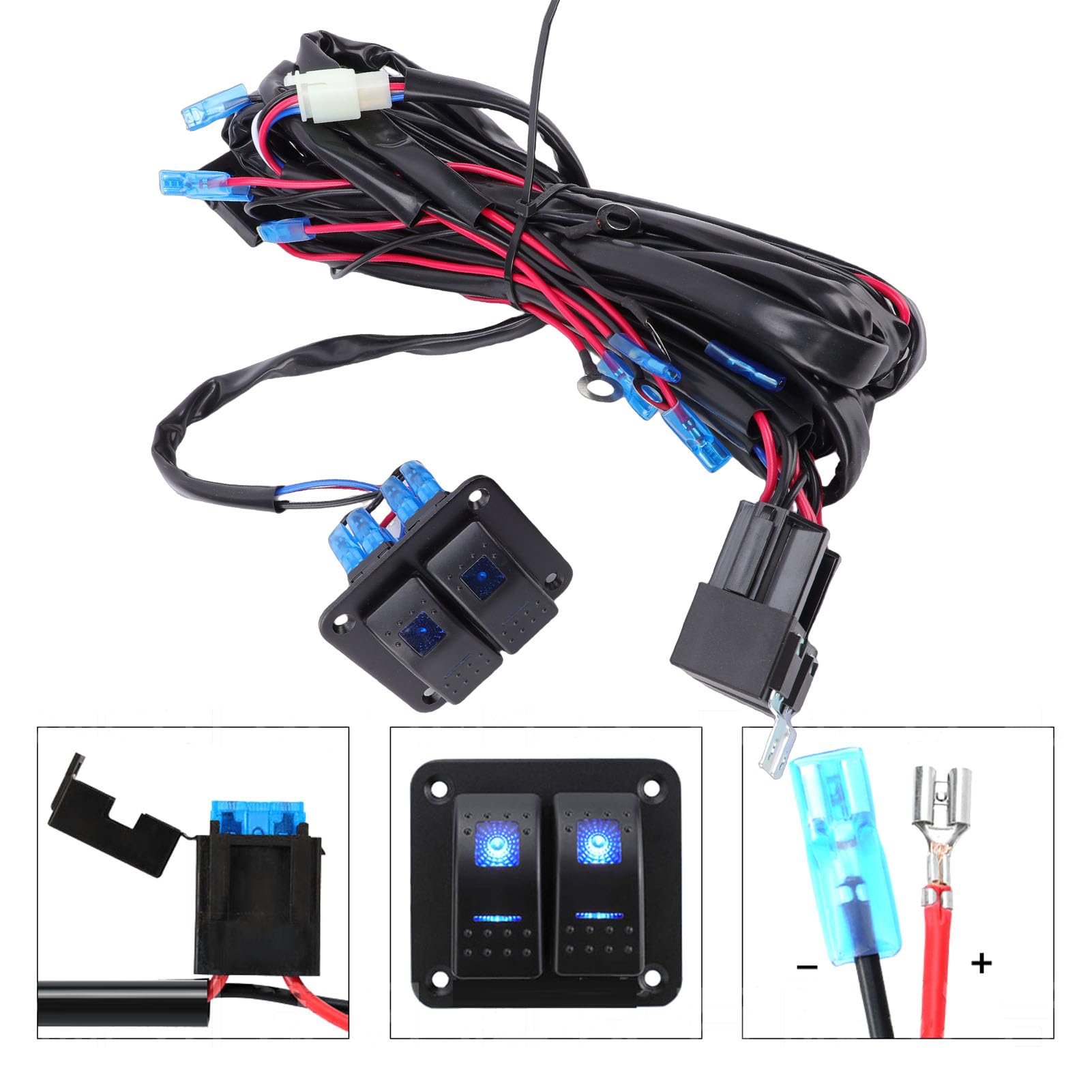 Cuifati Zestaw Okablowania Listwy świetlnej LED 16AWG, Przełącznik Kołyskowy 20 A Włącznik/wyłącznik Płytka Przekaźnika Mocy do Samochodów, łodzi, Quadów, Motocykli, Przyczep, z Panelem ABS, Cewkami