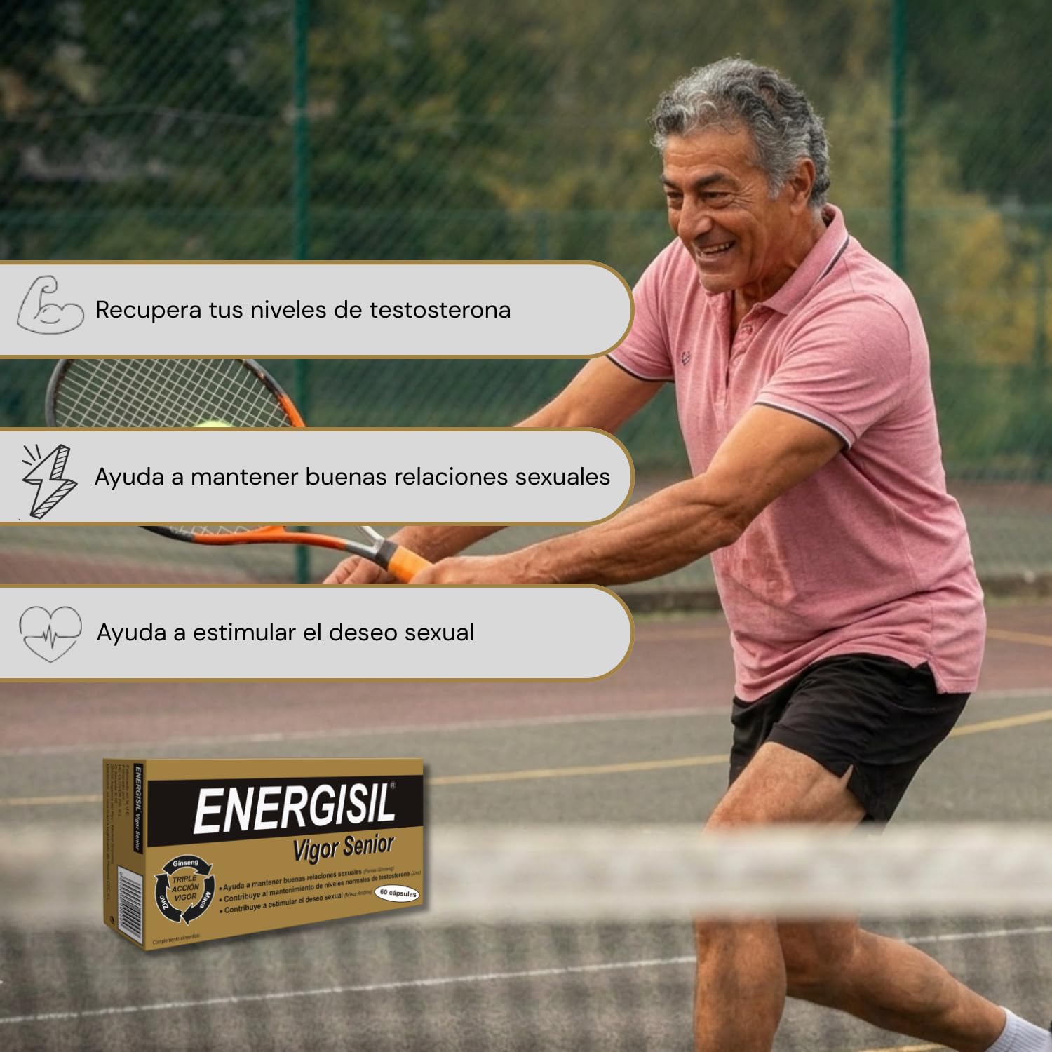 Energisil Vigor Senior 30 Cápsulas - Pack de 3 Unidades - Ayuda a Mantener buenas Relaciones Sexuales y a Estimular el Deseo Sexual - con Ginseng, Maca, L-Arginina, Selenio, Vitaminas y Zinc