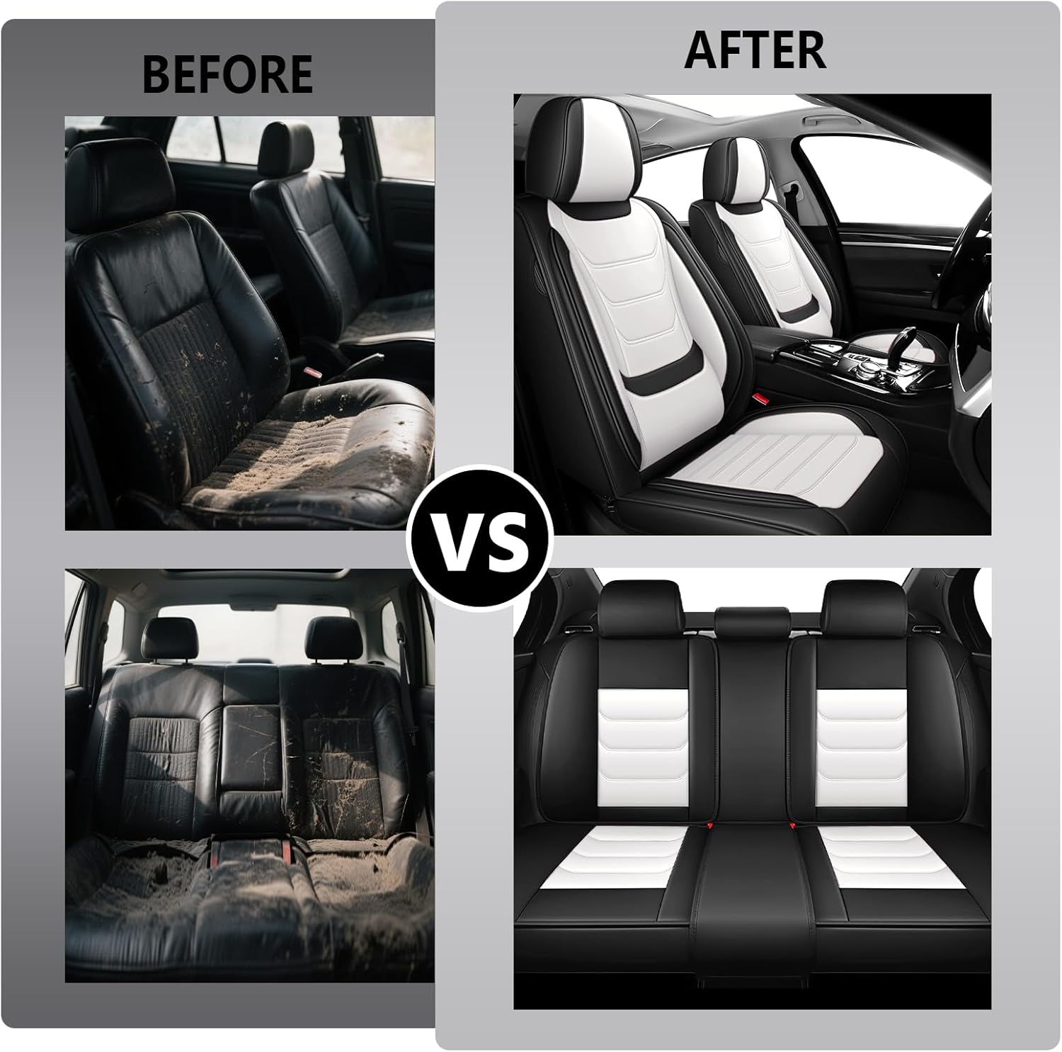 Car Seat Covers for Honda Civic 2007-2026, Premium Nappa Leather Seat Cover Full Set,Waterproof & Anti-Slip Front Rear Seat Protectors(Standard Full Set/Black White)
