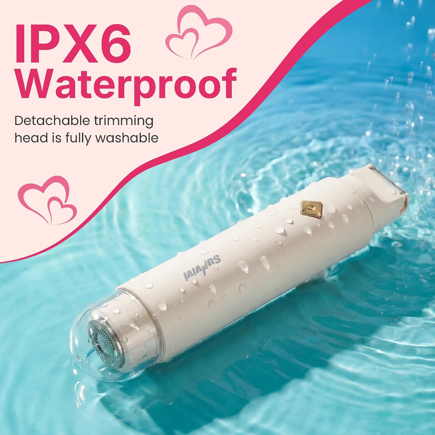 2-in-1 Bikini Hair Trimmer, IPX6 Waterproof Electric Razor for Women, Painless Body Shaver Pubic Trimmer, Hair Removal Kit for Bikini Underarm Leg Arm Body Face, White