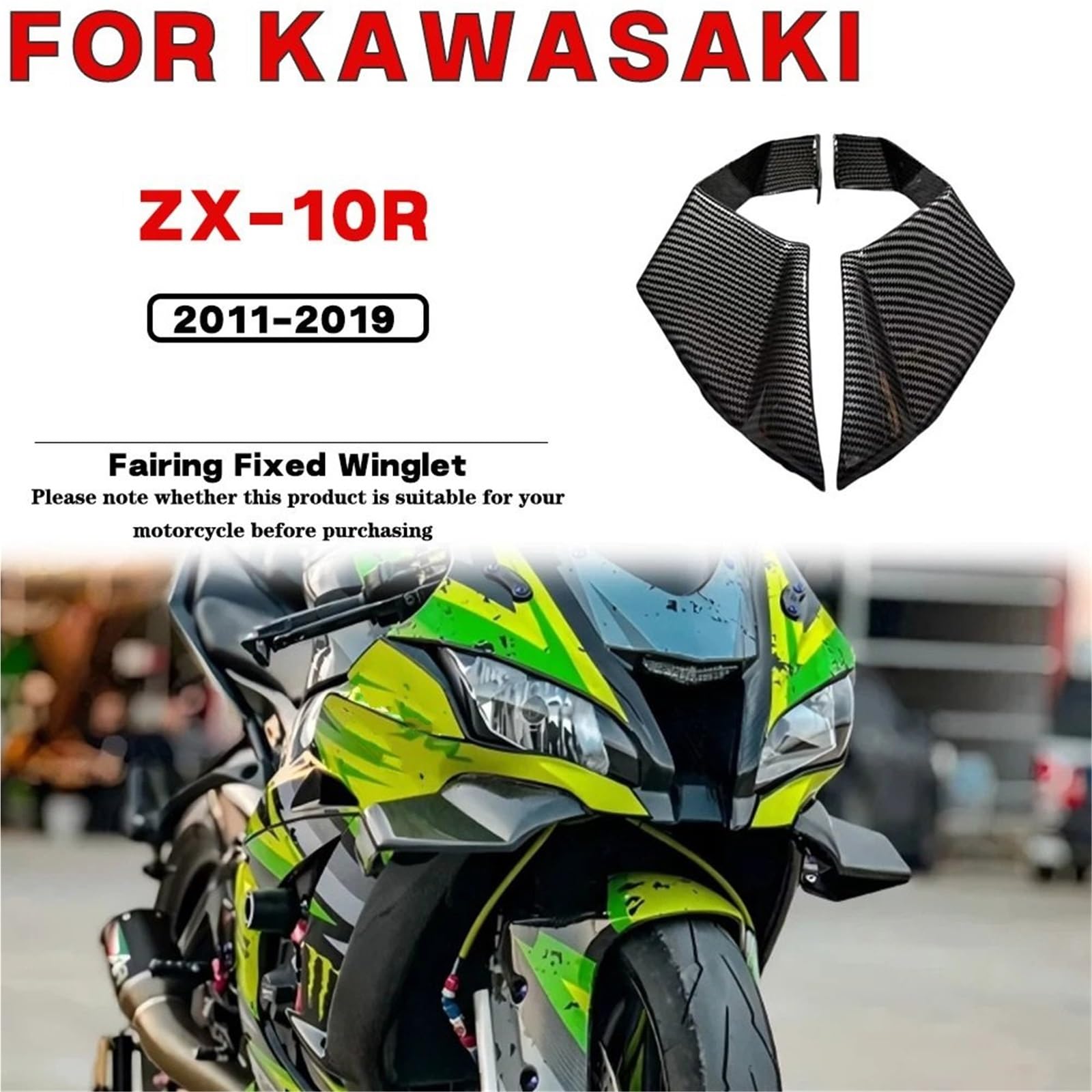 Pasuje do motocykla KAWASAKI ZX-10R 2011-2019 Winglet Side Spoiler Side Wind ABS Front Fairing(ABS Carbon Fiber)