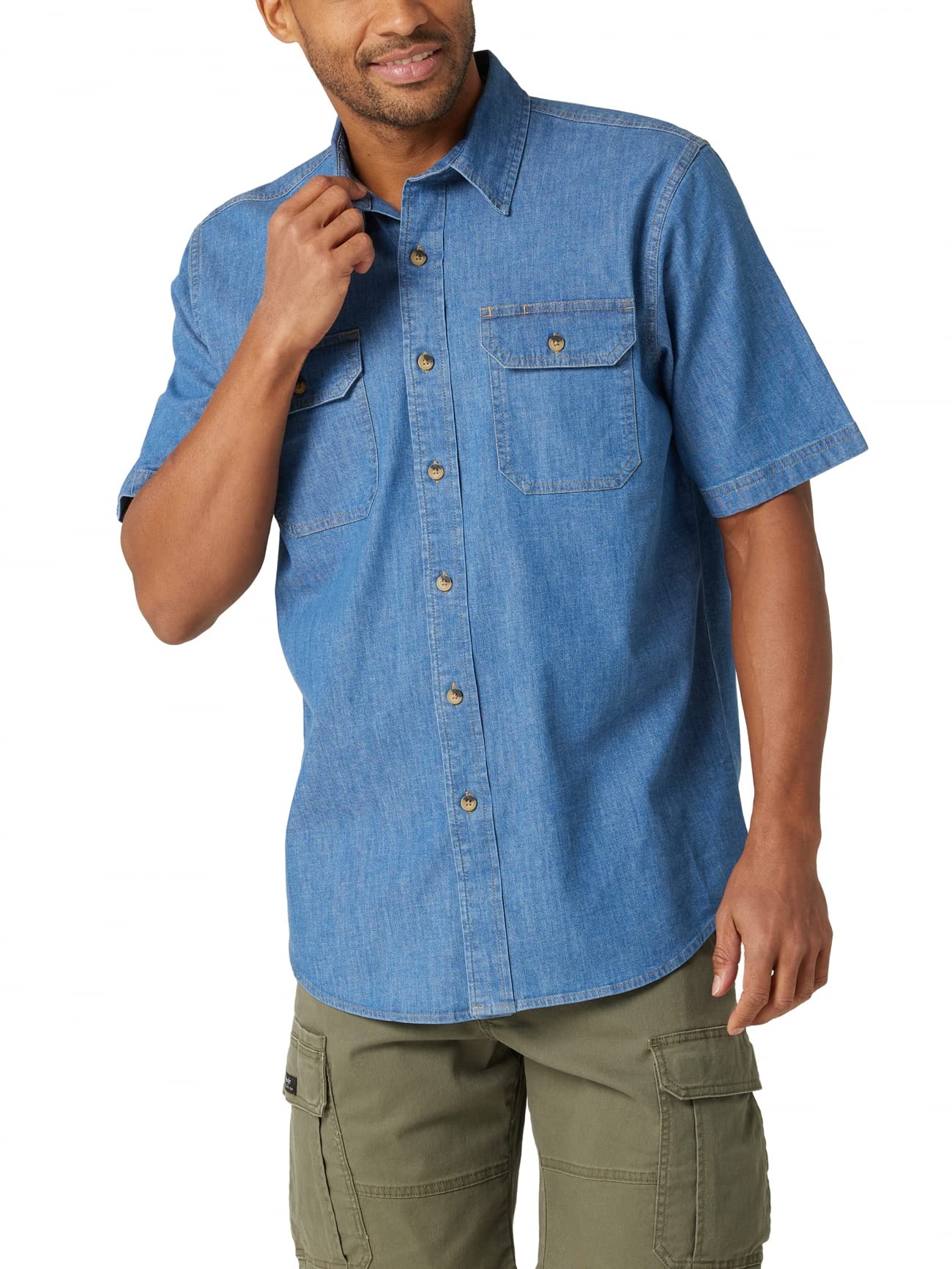 Authentics Men's Short Sleeve Classic Woven Shirt Button Down Shirt