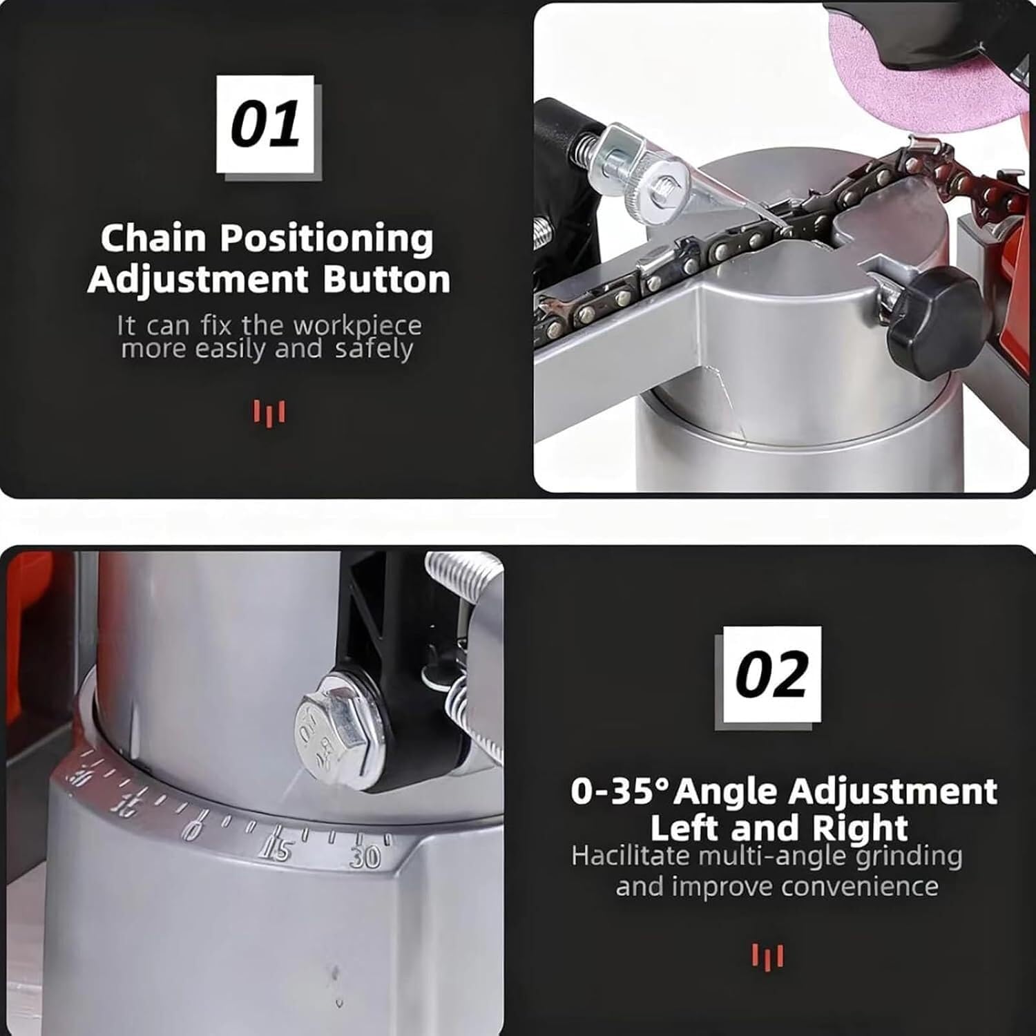 Kit de afilador de motosierra eléctrico, 8400 RPM con ángulo ajustable y cubierta de seguridad, amoladora portátil for todas las cadenas de motosierra, ideal for propietarios