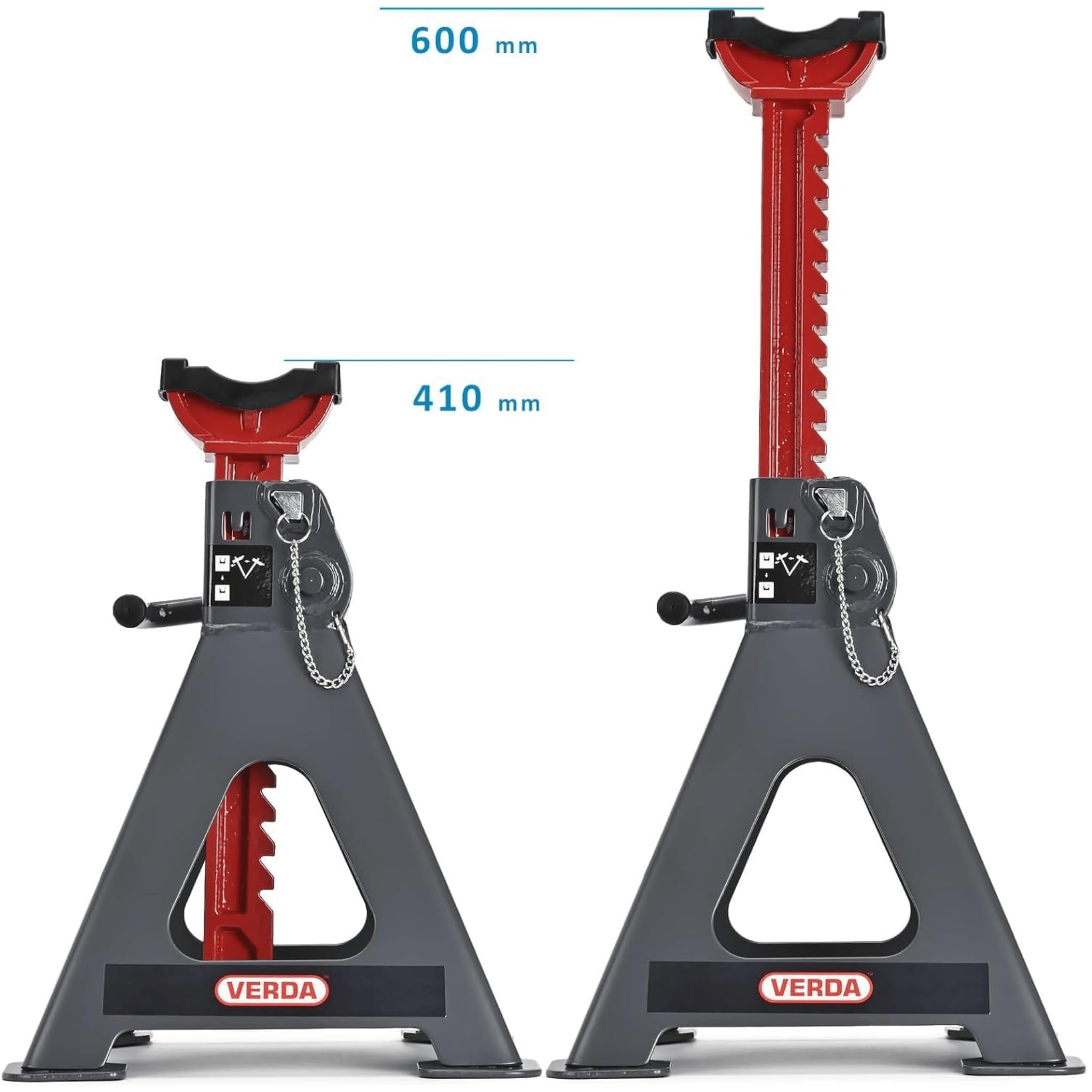 2X Caballetes de Apoyo 6T 410-600 mm Certificados GS, con Seguro + Goma, Soportes de Elevación, Caballetes para Coche, 2 Unidades, para Automóvil y Gato Hidráulico