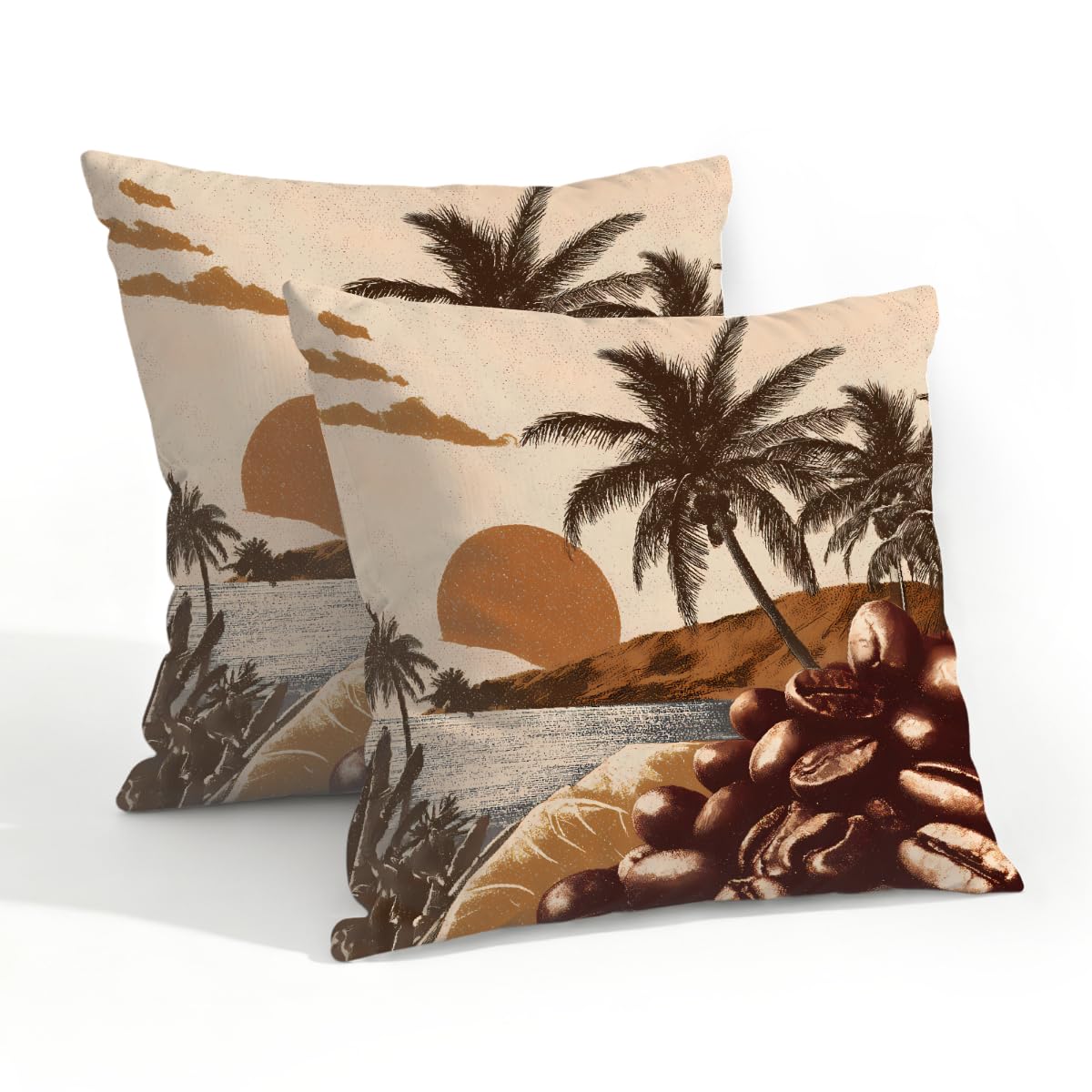 Outdoor Pillow Covers Waterproof Pillowcases 20x20in Set of 2 Vintage Coastal Sunset Landscape Decorative Throw Cushion Case for Couch Sofa Garden Patio Furniture