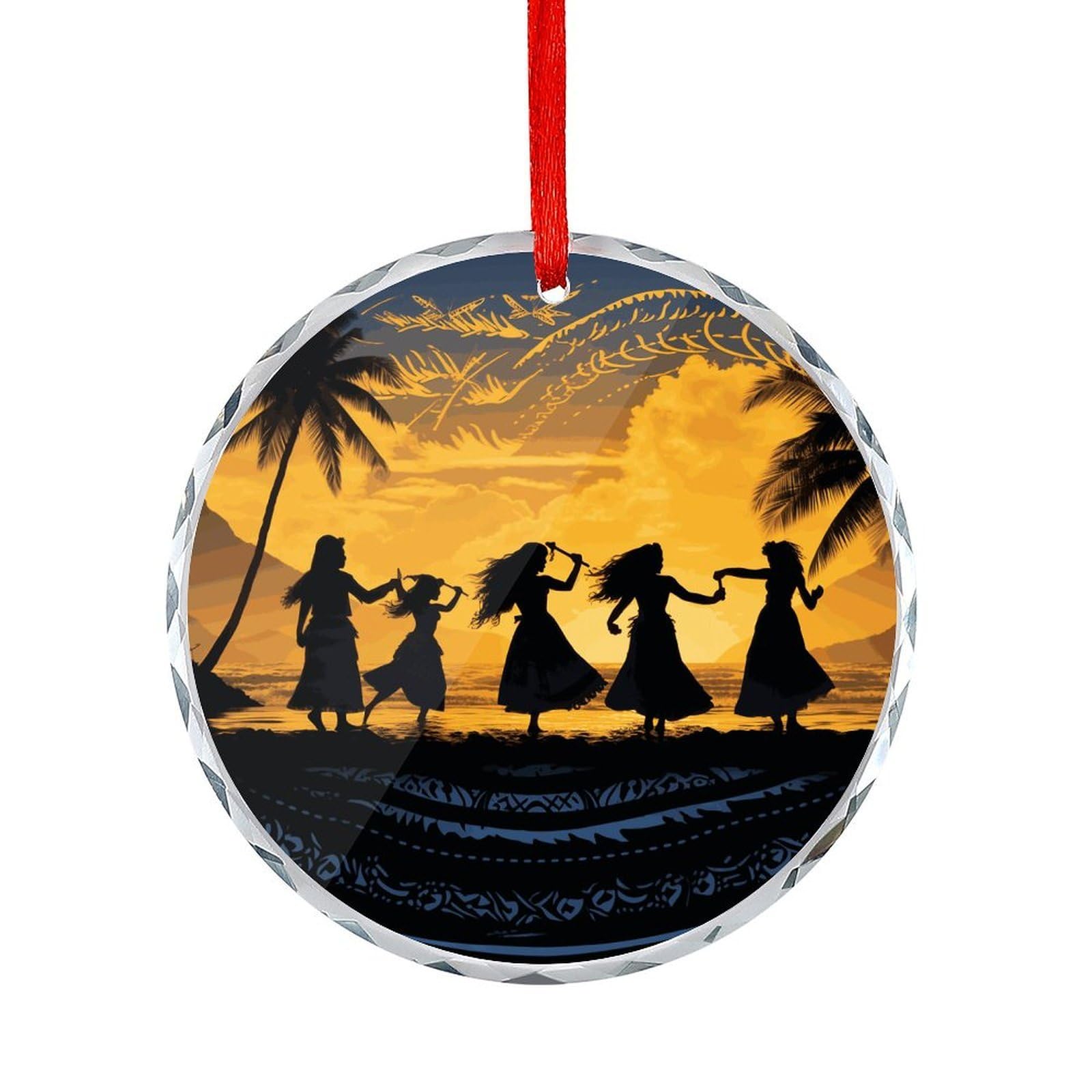 Fodpand Women's Style Five Silhouettes Of Hawaiian Dance Round Glass Ornament Keepsake Gift Exchange Ideas Car Decor,Christmas Ornaments For Tree Window Garden Ornaments