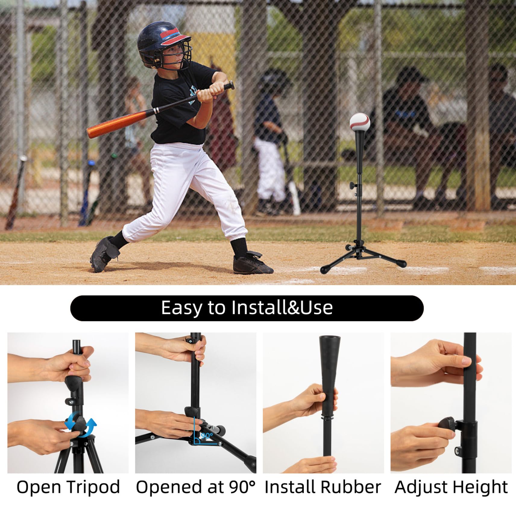 Camisetas de bateo para béisbol, camiseta de bateo de béisbol para niños, camisetas de trípode estable ajustable ajustable de 21-30 pulgadas para práctica de entrenamiento de , con un transporte