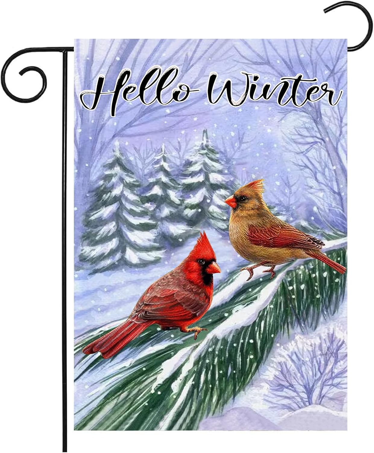 Hello Winter Garden Flags 12x18 Double Sided, Cardinal Bird