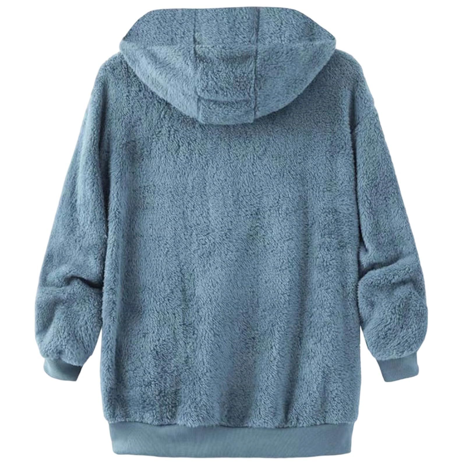 Generisch Teddyjacke Damen Mit Kapuze Fleecejacke Winter Teddy Mantel Dicke