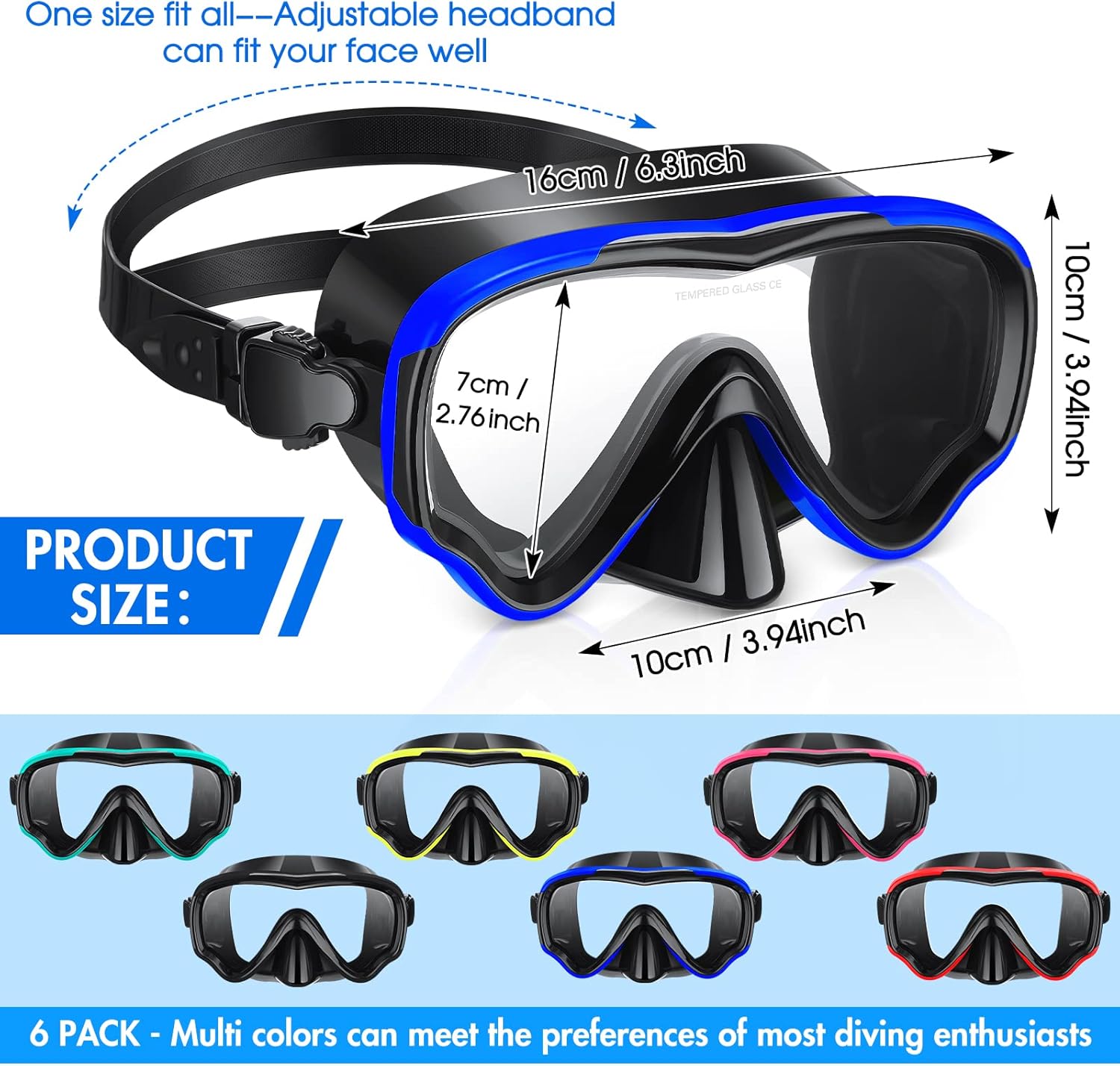 Sherr 6 Pack Adult Diving Masks Swimming Goggles with Nose Cover Anti Fog Scuba Diving Goggles with Tempered Glass Lens Dive Snorkel Mask for Men Women Youth Adult Scuba Diving Snorkeling Swimming