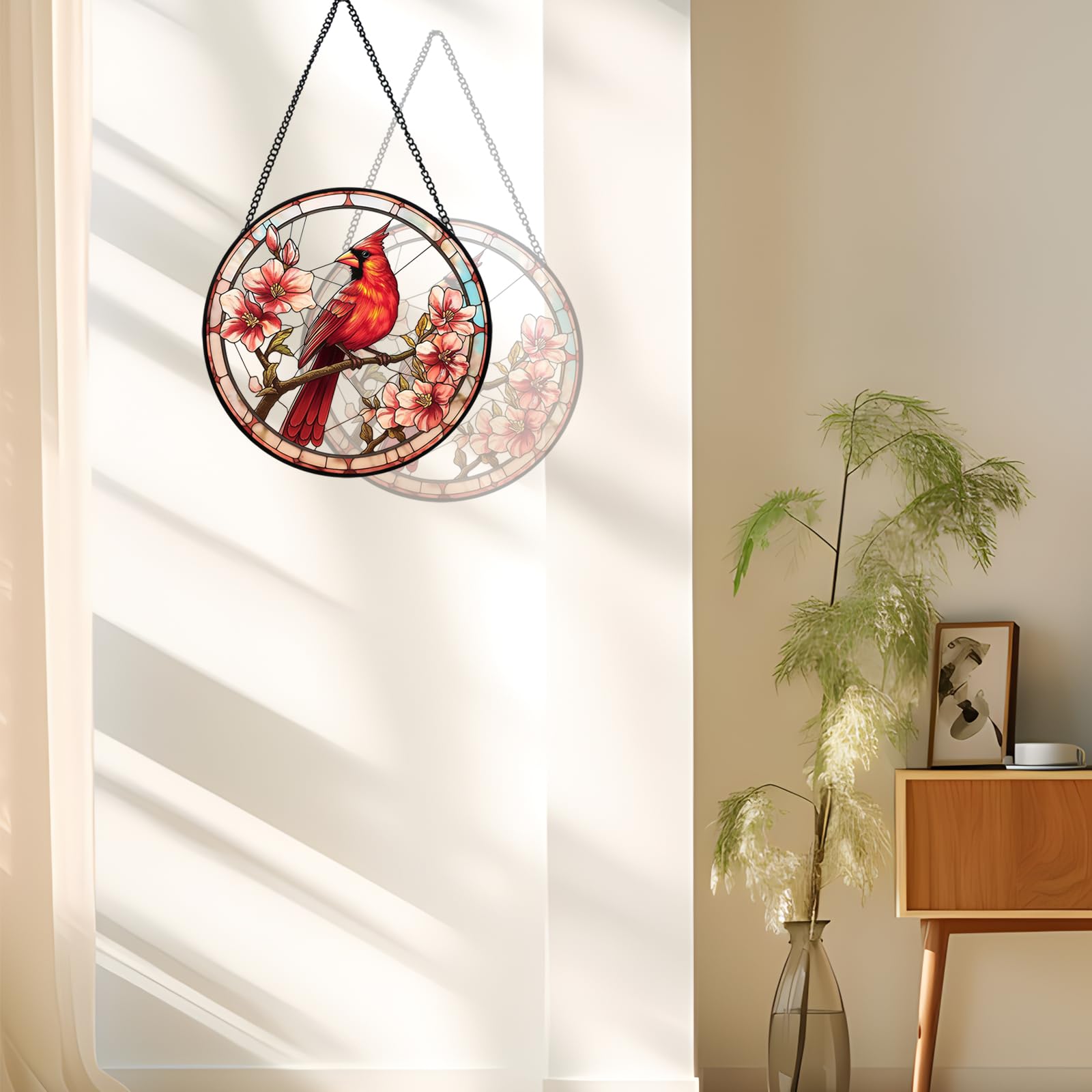 Xuoxeji Cardinal Stained Glass Window Hanging, Cardinal Sun Catchers Cardinal Memorial Gifts, Cardinal Gifts for Women Mom - Image 3