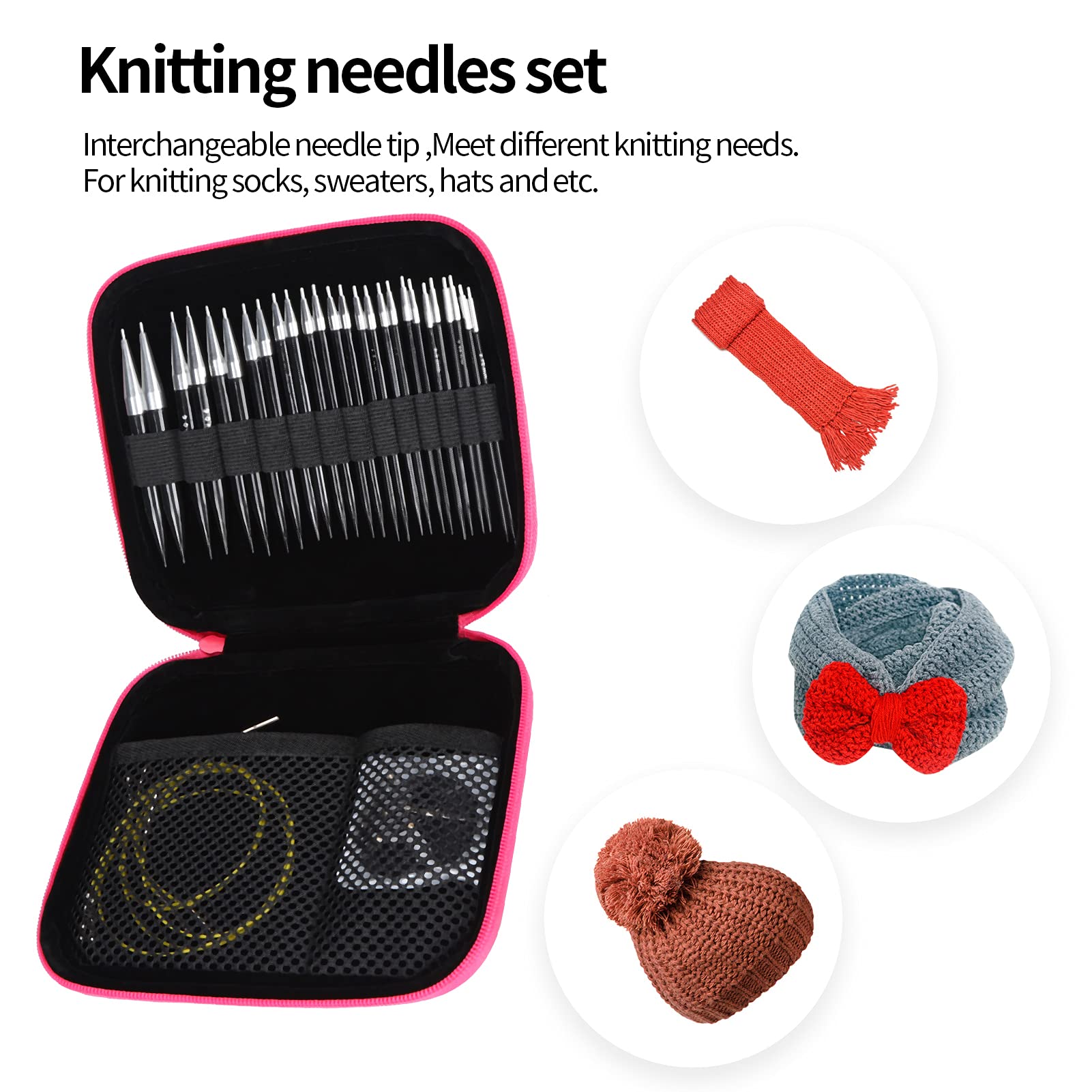 Set Maglia Doppia Punta Circolare Intercambiabile Portatile Leggero Versatile Per Progetti Di Maglieria In Varietà Di Misure