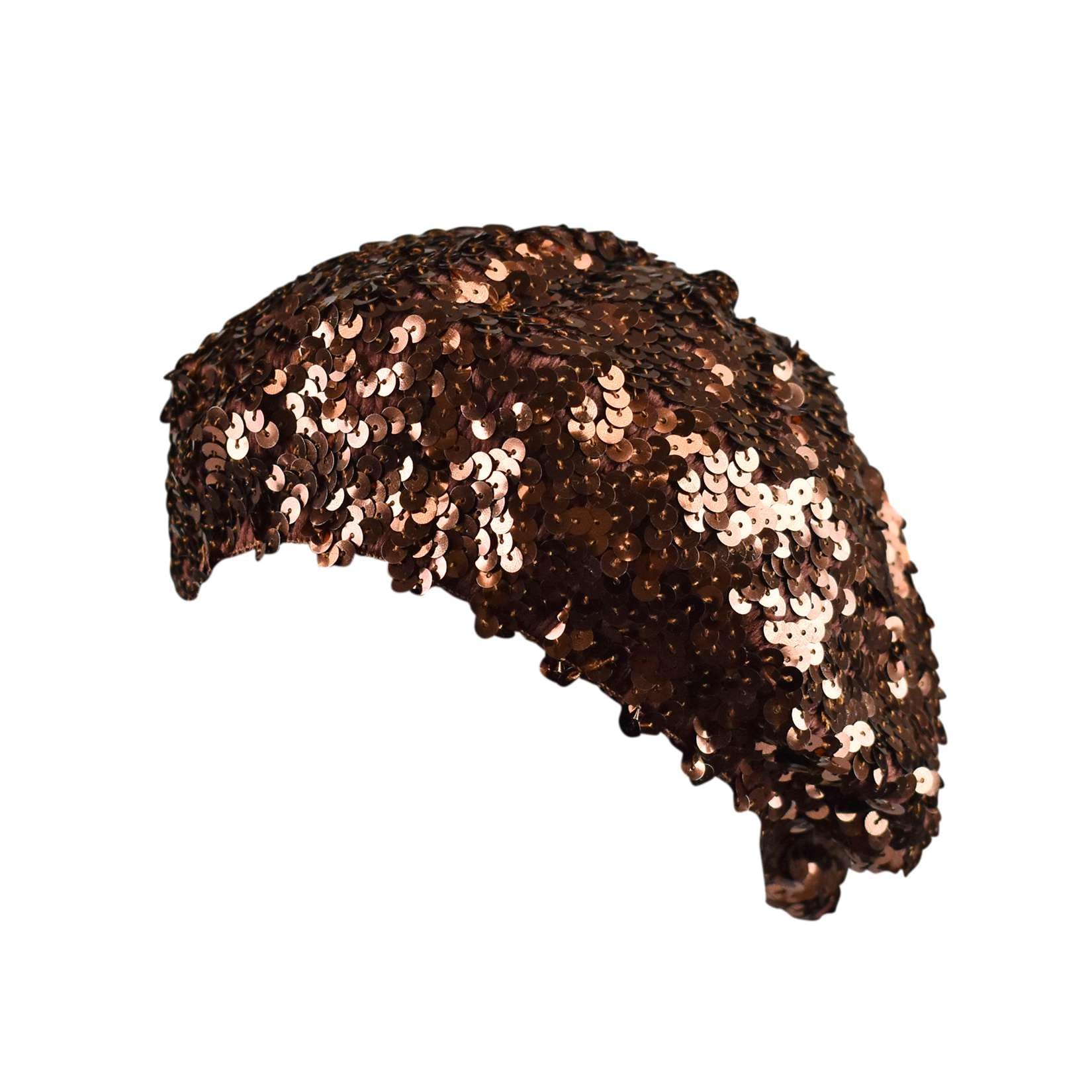 NYFASHION101 Sparkle Stretchable Stylish Lightweight Sequin Beret Beanie Hat, Brown
