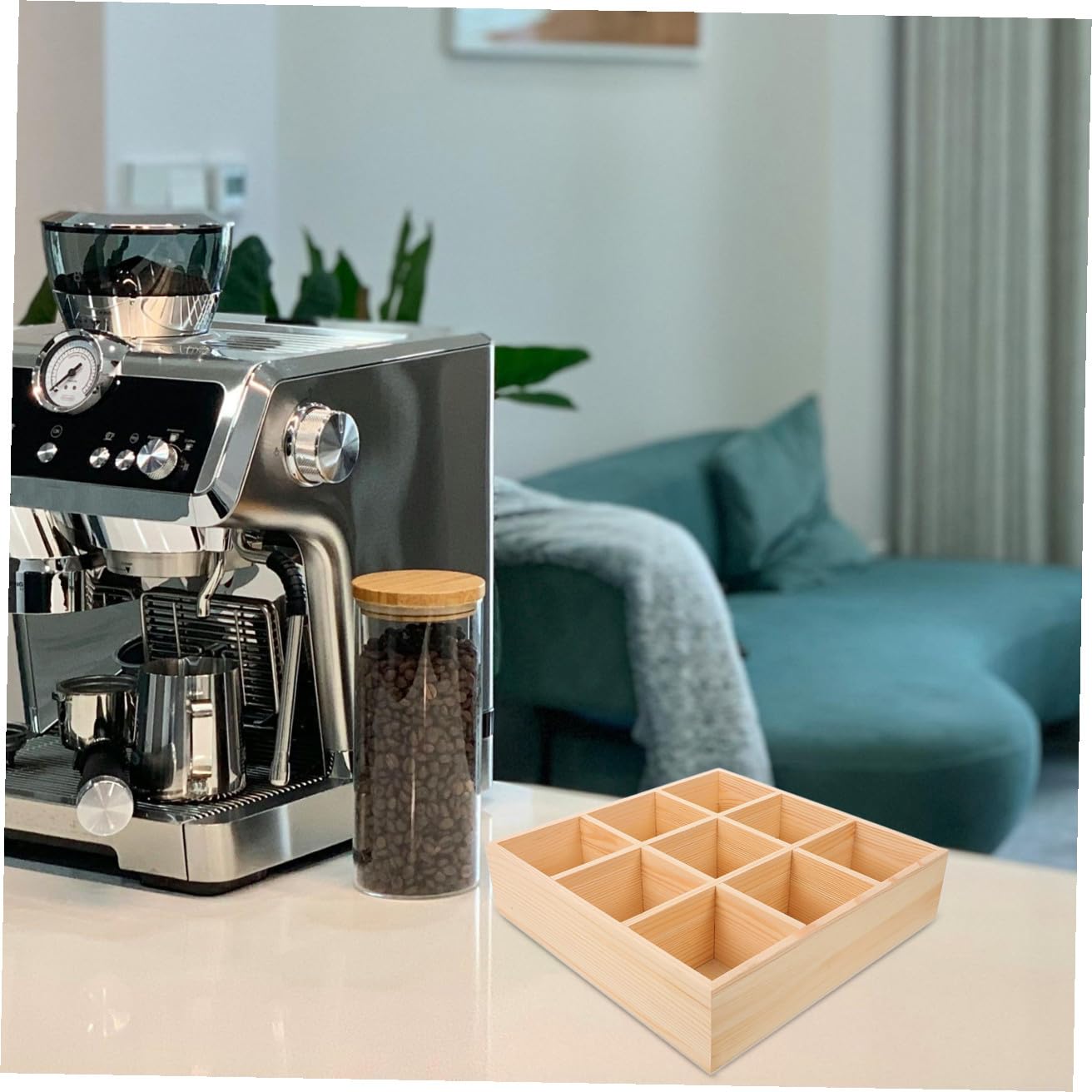 BESTYASH Holz Teebox Organizer mit 9 Fächern Langlebige Aufbewahrungsbox für Teebeutel Zucker und Kaffeepäckchen Praktischer Tee Organizer für Küche und Haushalt