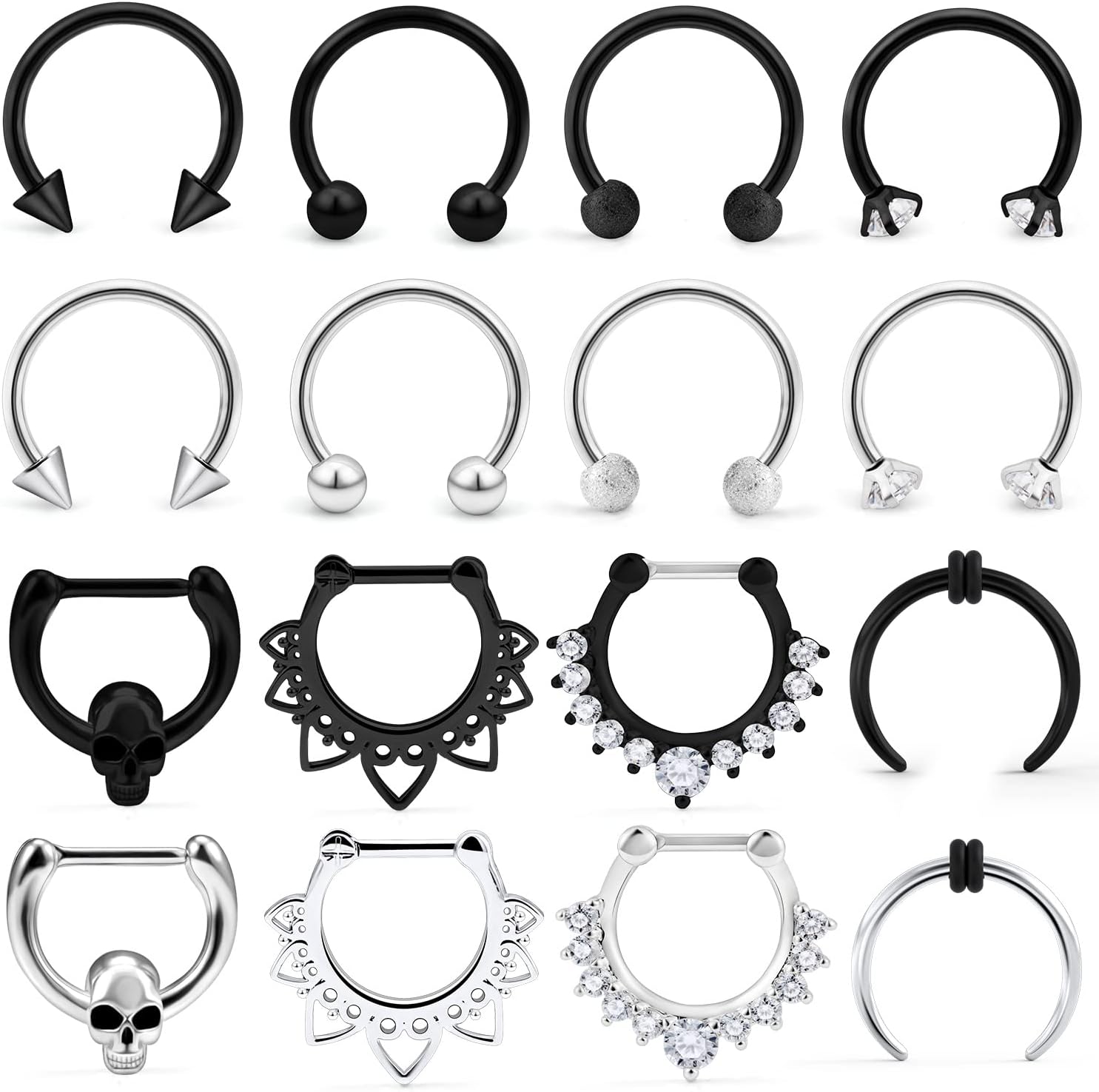 Septum Rings Surgical Steel Septum Jewelry 16G Nose Hoop Rings Clicker Piercing Jewelry with Clear CZ Daith Helix Tragus Lip Cartilage Earrings for Women Men