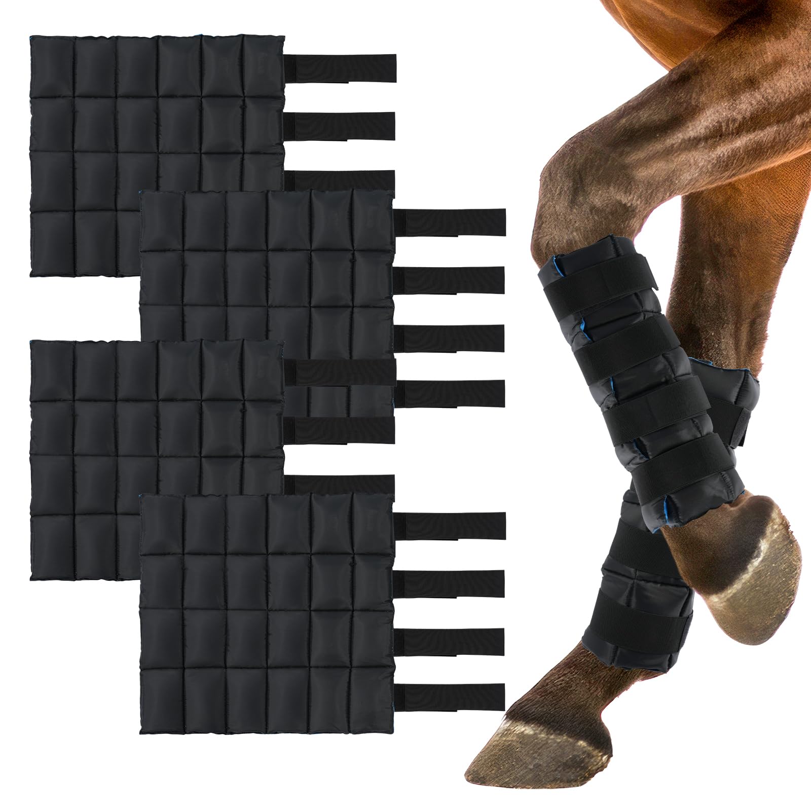 Horse Leg Wraps Set of 4, Horse Ice Leg Boots Perfect for Equestrian Training& Daily Use, Comfortable and Premium Support for Injury Recovery to Fit for All Horses(Black & Blue, 4Pack)