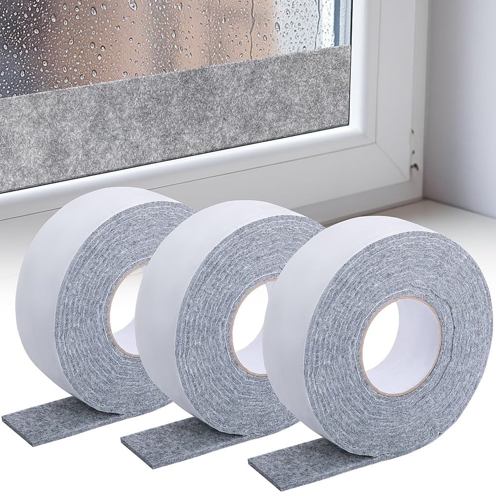 UDSKNV[KSL Think Condensation Water Moisture Absorber Tape, 3 Roll 13.4Ft X 1.2Inch Window Condensation Prevention Absorber, 4.5mm Thickness