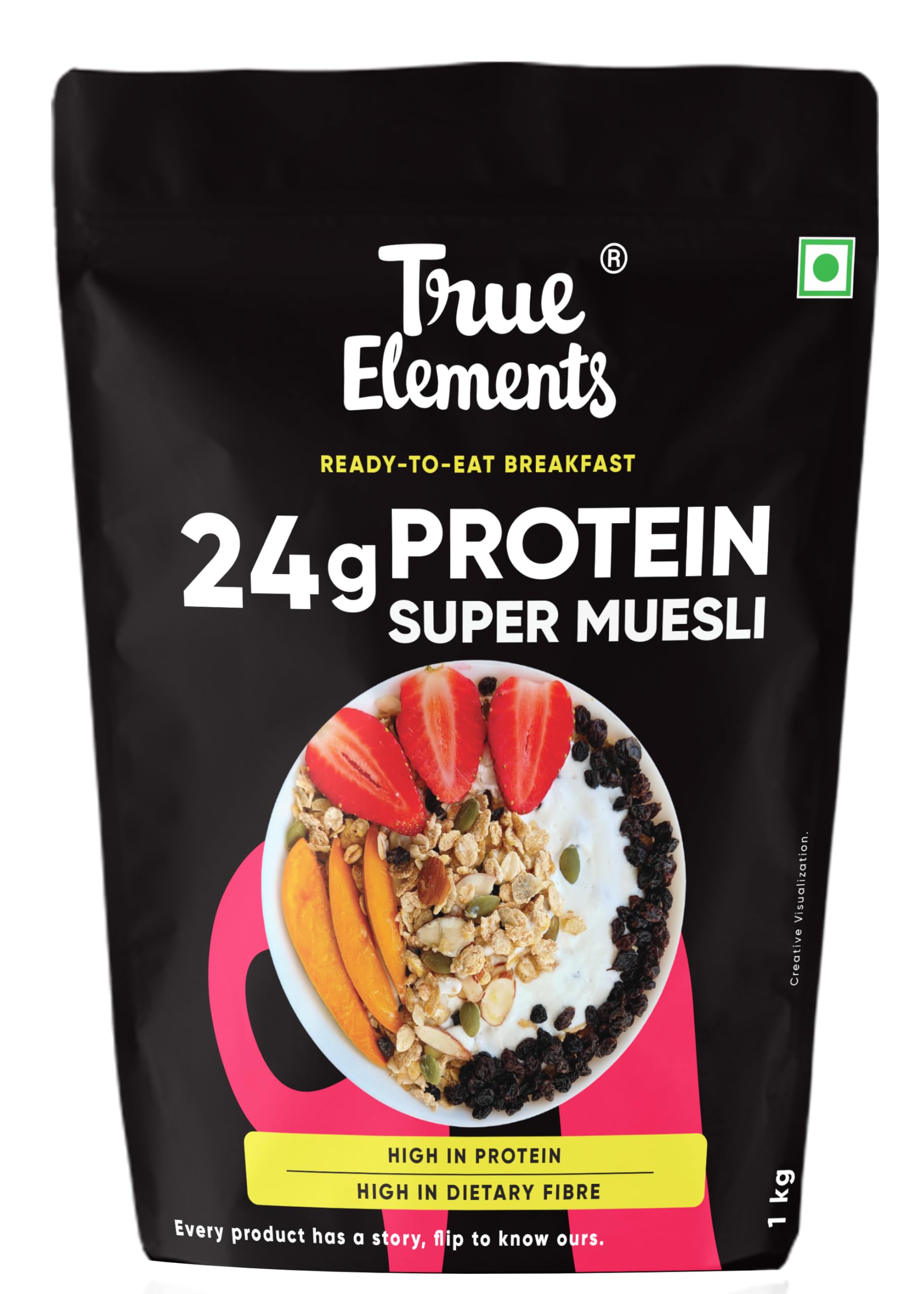 True Elements Protein Muesli 1kg - 24g Clean Protein | With 15% Millets, Almonds, Seeds & Black Currant | High Protein Breakfast Cereal | 100% Wholegrain Muesli-image-25