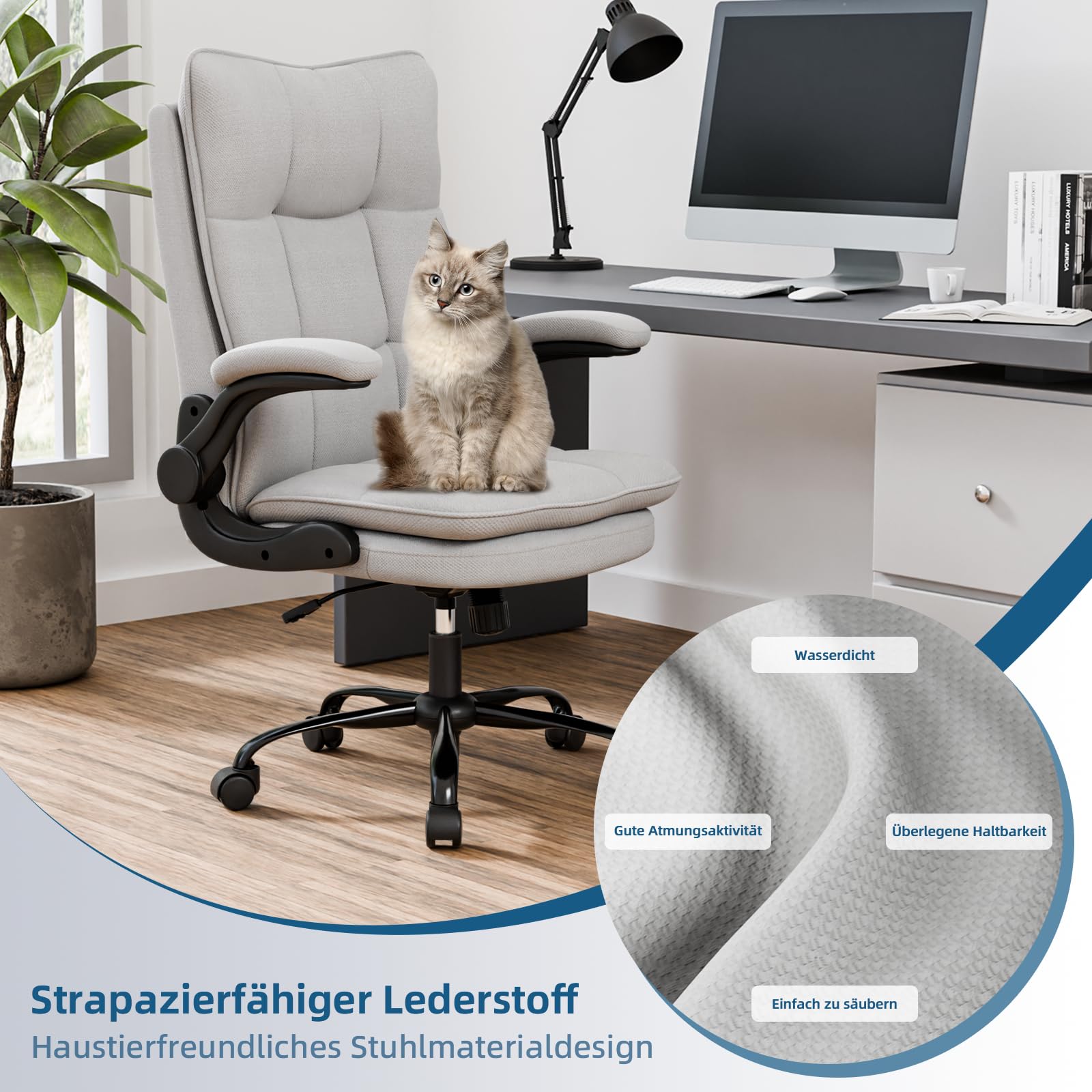 BAYGE Sedia Ufficio, Sedia Ergonomica per Computer con Braccioli Ripiegabili, Poltrona Direzionale con Sedile Largo, Altezza Regolabile, Comoda per Ufficio, Casa e Giochi, Portata fino a 150 kg,Grigio