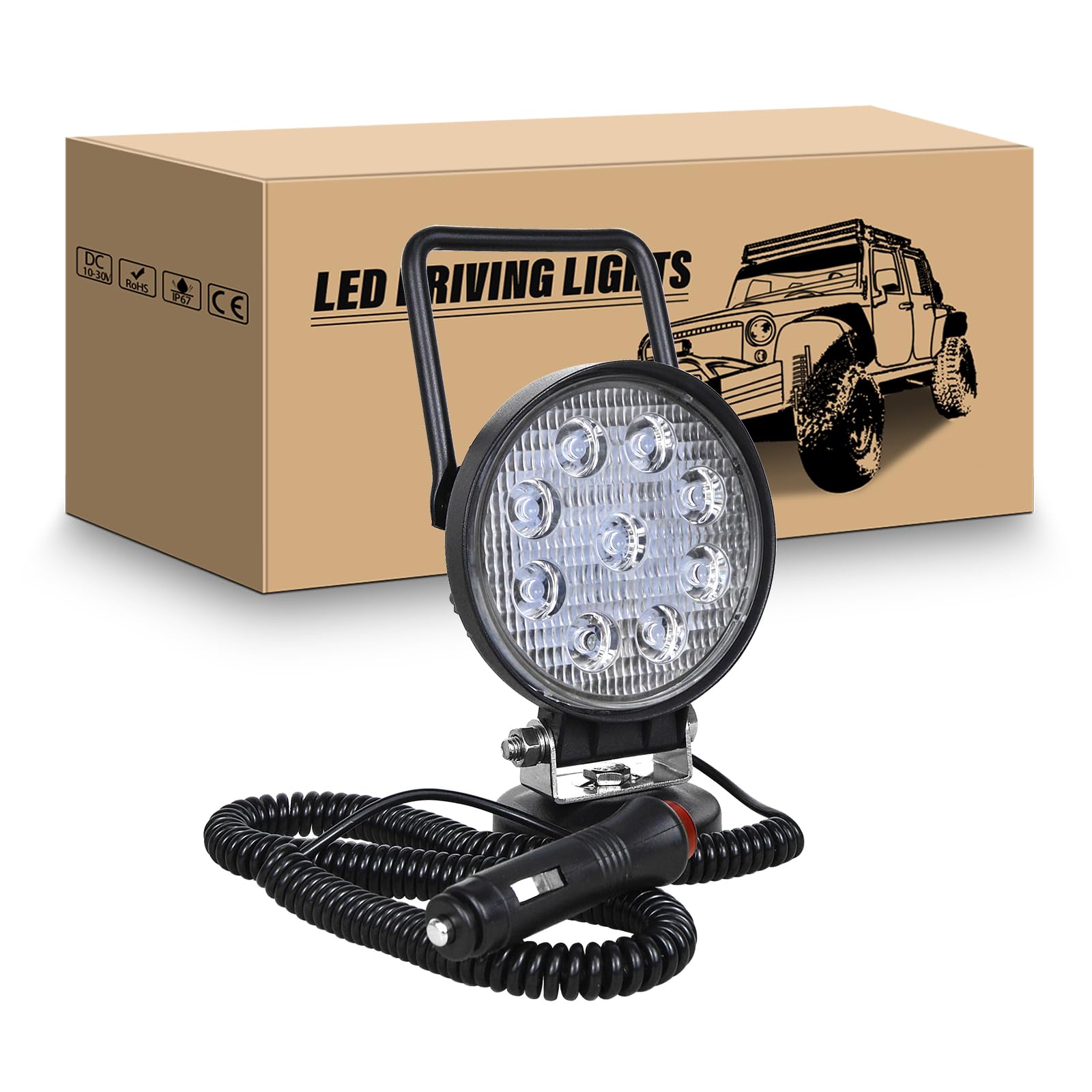RIGIDON Led arbeitsscheinwerfer mit magnetfuß, 4 Zoll 10cm 27W led flutstrahler auto magnet 12V offroad beleuchtung für Auto SUV ATV Traktor LKW 4x4 Boot,6000K Weiß suchscheinwerfer, arbeitslicht