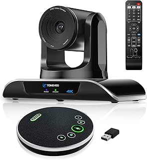 TONGVEO 4K Conference Room Camera System, AI Auto-Tracking PTZ Camera 5X Digital Zoom with Wireless Bluetooth Speakerphone Set USB 124-Degree Wide-Angle for Zoom Skype Teams OBS and More