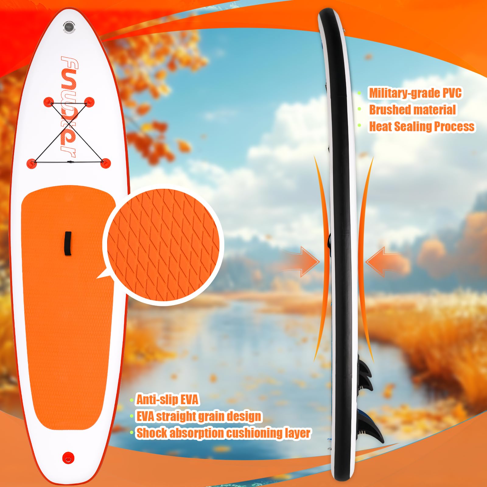 FunWater Aufblasbares Stand Up Paddle Board 10'–11'SUP Set mit Paddel & Pumpe, rutschfestes Eva-Deck,2 Person/Familie langlebig & stabil, ideal für Erwachsene & Einsteiger