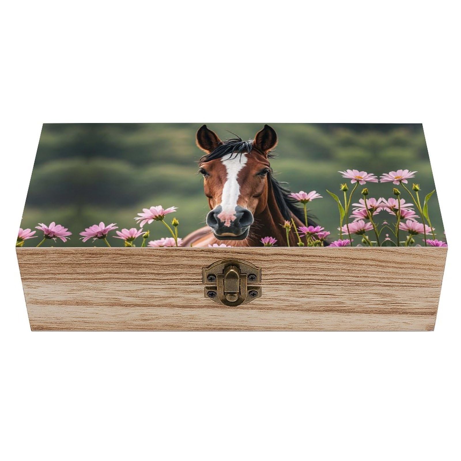 FekiLoot Horses And Flowers Wooden Keepsake Box Decorative Wood Storage Organizer with Hinged Lid Large Handmade Boxes Wedding Memory Treasure Box for Jewelry Photos Stamps Crafts