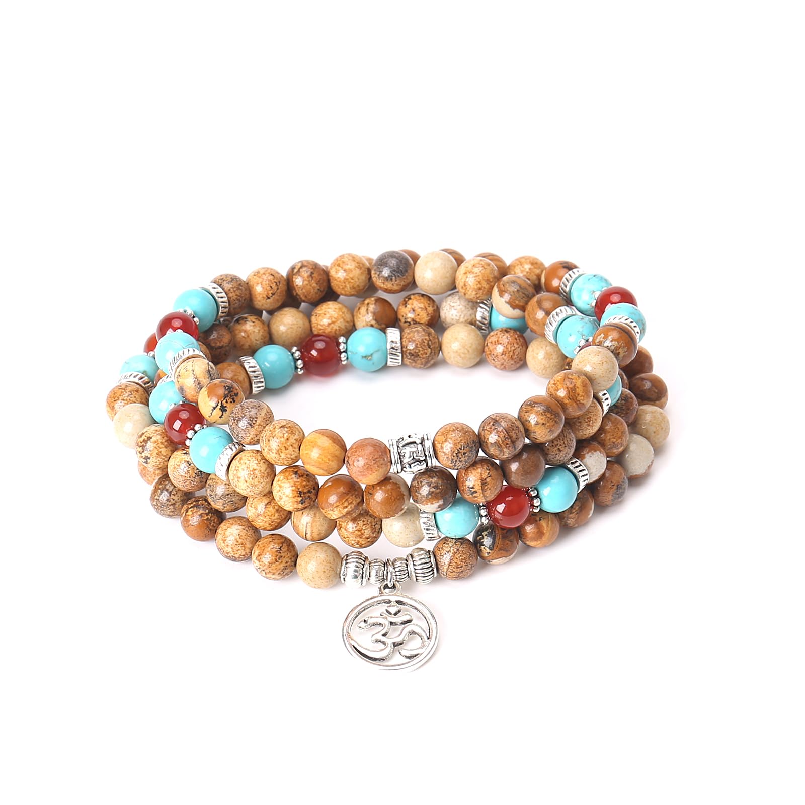 PWMENLK 108 Mala Beads Necklace 7 Chakra Buddhist Prayer Beaded Bracelet Tree of Life Pendant Stone Yoga Necklace