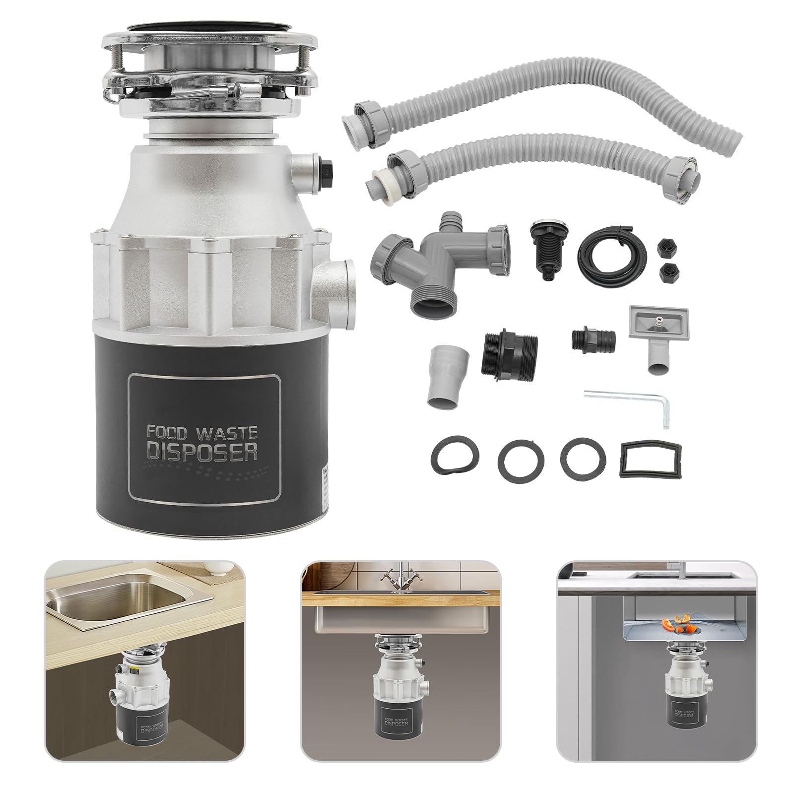 Lavaggio professionale per rifiuti da cucina, motore in rame da 560W e Turbo-Boost, interruttore ad aria e capacità di 1100g, per lavandino da 90mm, silenzioso 68dB, facile da installare, protezione