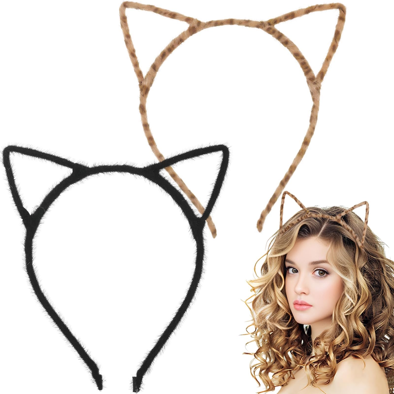 2 Cat Ears Cat Headband Leopard Print Black Kitten Ear Headbands Cheetah Ears Kids Kitten Headband Halloween Leopards Ear Adult Kids Anime Cosplay Women Cosplay Accessories