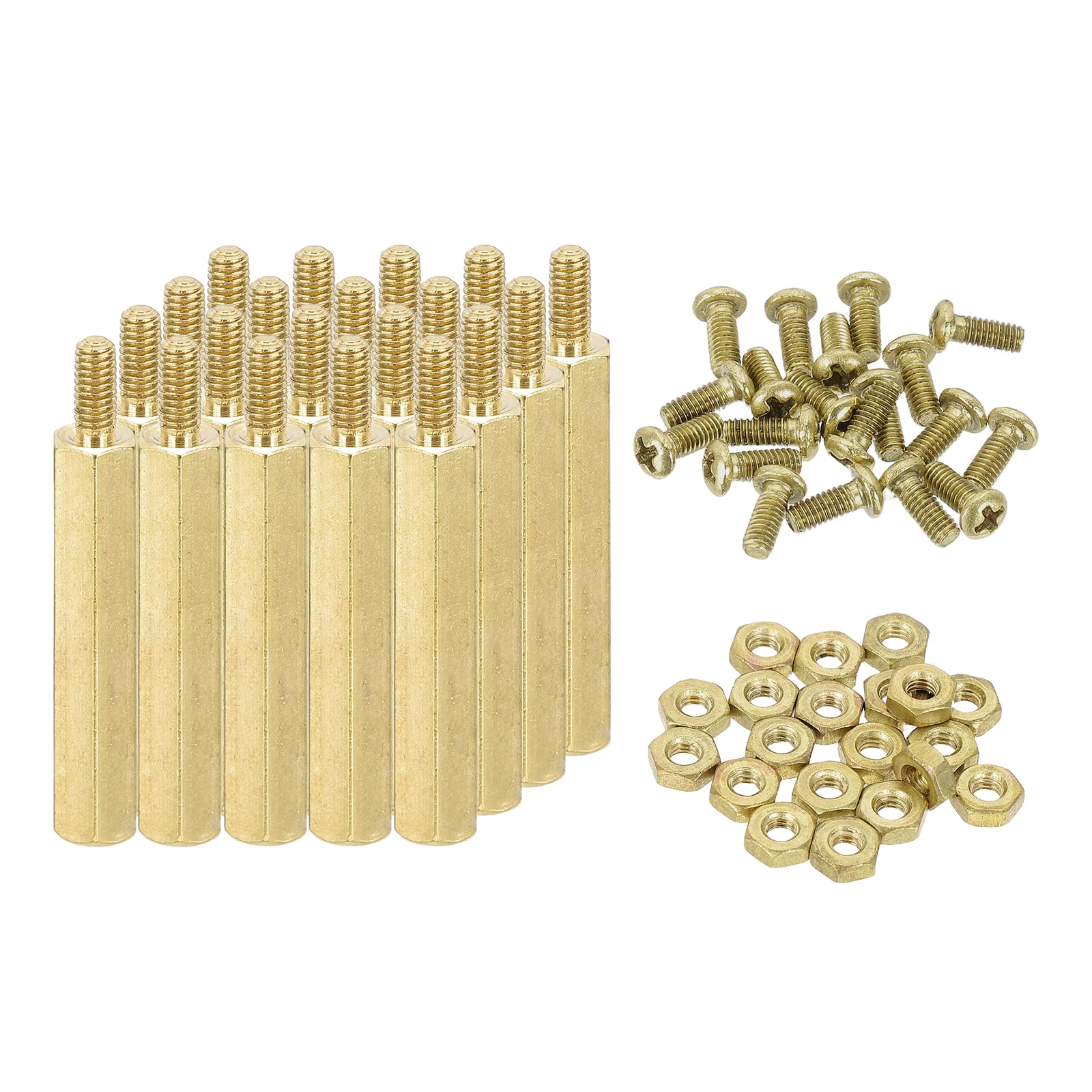 sourcing map M2.5 Male Brass Hex Spacer Standoffs Screws Nuts, 20 Set Hex Column Screw Nut Assortment Kit M2.5 * 25+6 Threaded Standoff for Raspberry Pi PCB Motherboard DIY โ image 1