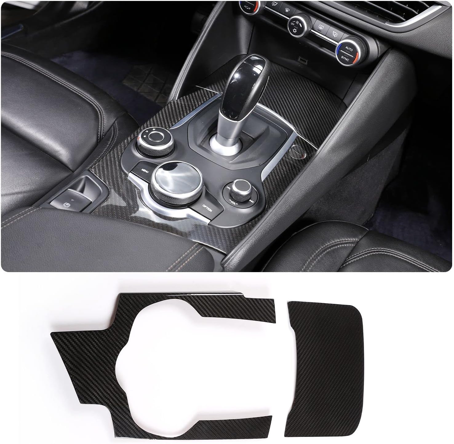 TOYCIDFG Gear Shift Panel Cover Trim Compatible with Alfa Romeo Giulia 2017 2018 2019, Car Center Console Decoration Accessories Carbon Fiber Pattern