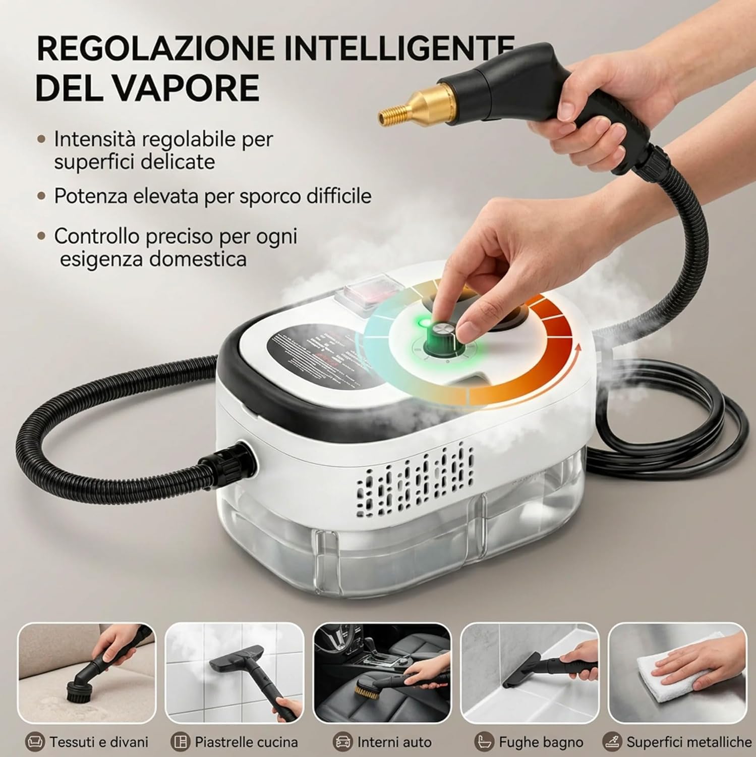 081 Store - Pulitore a Vapore 2500W Alta Pressione con 6 Livelli Di Regolazione, Serbatoio Grande da 1200ml, Vapore fino a 105°C, Kit Accessori Multifunzione per Pulizia Casa, Cucina, Bagno, Divani