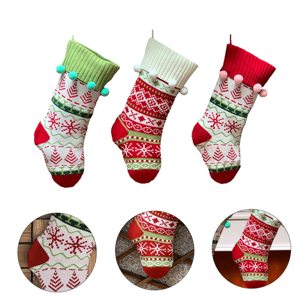 Cabilock 3stücke Weihnachtsstrumpf als Geschenketüte für Junge Mädchen mit Festlichem Design für Weihnachtsbaum und Kamin zum Aufbewahren von Süßigkeiten und Geschenken