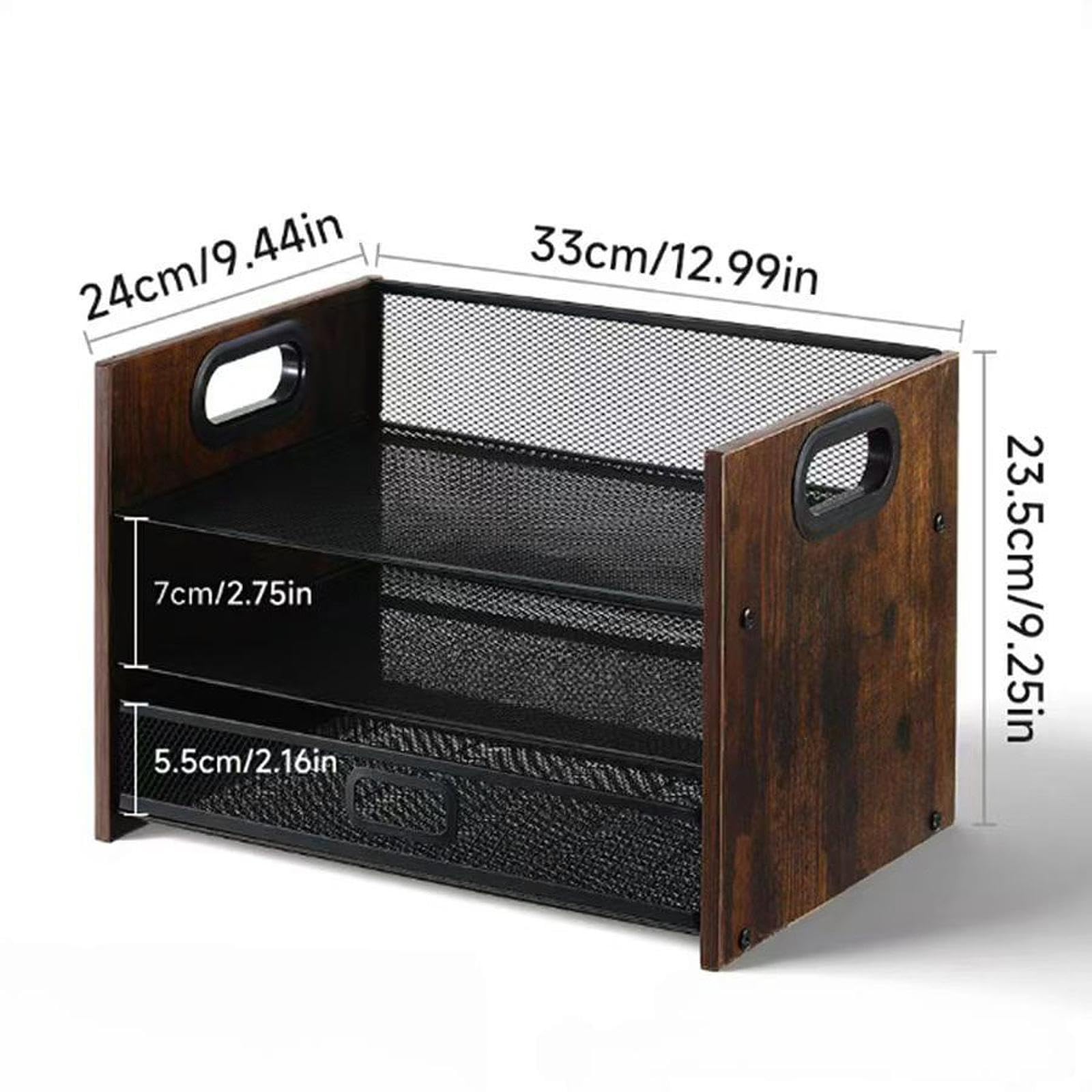 predolo Schreibtisch-Datei-Organizer, Schreibtisch-Organizer aus Holz mit Schublade, abgestuft mit Griff, Papierablage aus Holz für zu Hause, 3-stufig