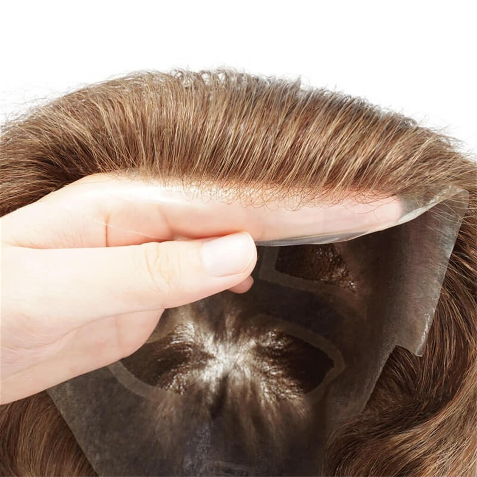 Uomini Parrucchino for capelli umani for uomo, linea sottile invisibile, parte superiore in pizzo, perimetro della pelle in PU maschile Acconciatura(7#)