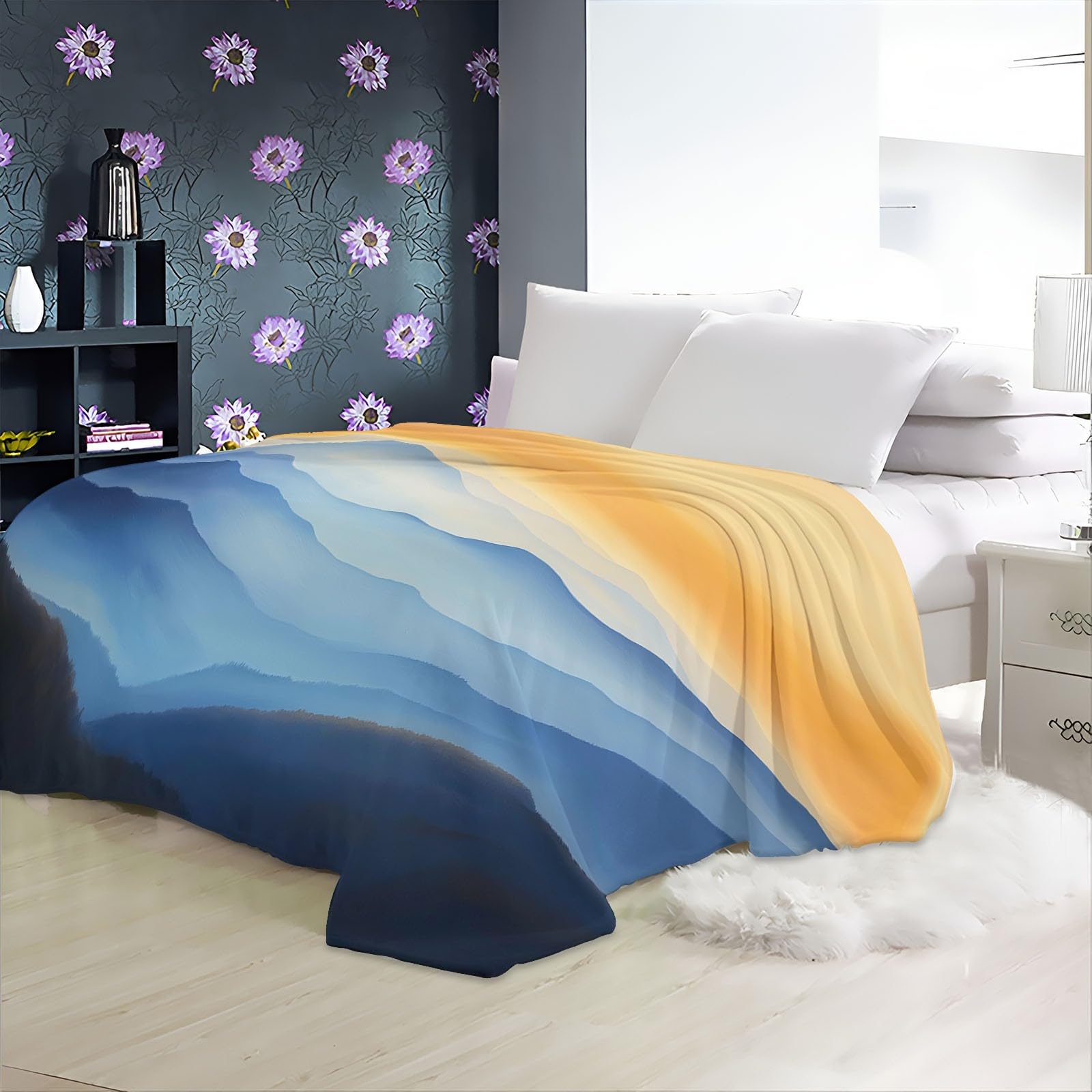 Générique Couverture Polaire 180x220 cm Peinture À l'huile Lever De Soleil Montagnes Couverture Plaid pour Lits, Canapés, Chaises et Divans, Couverture Sherpa Chaude Douce, pour Toutes Les Saisons