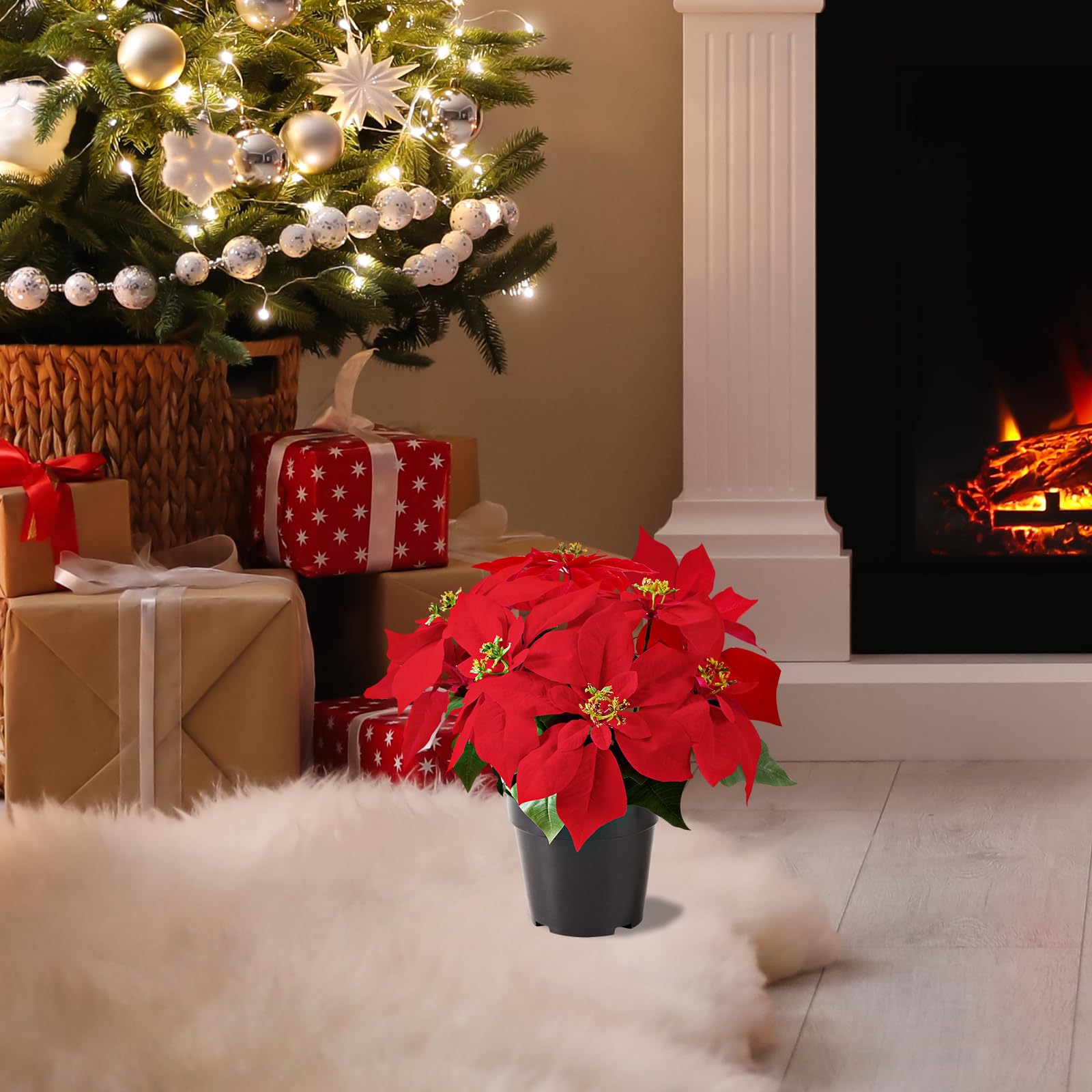 Amazon｜MATBAR 13.4インチ ポインセチア 植物 レッド 大型  