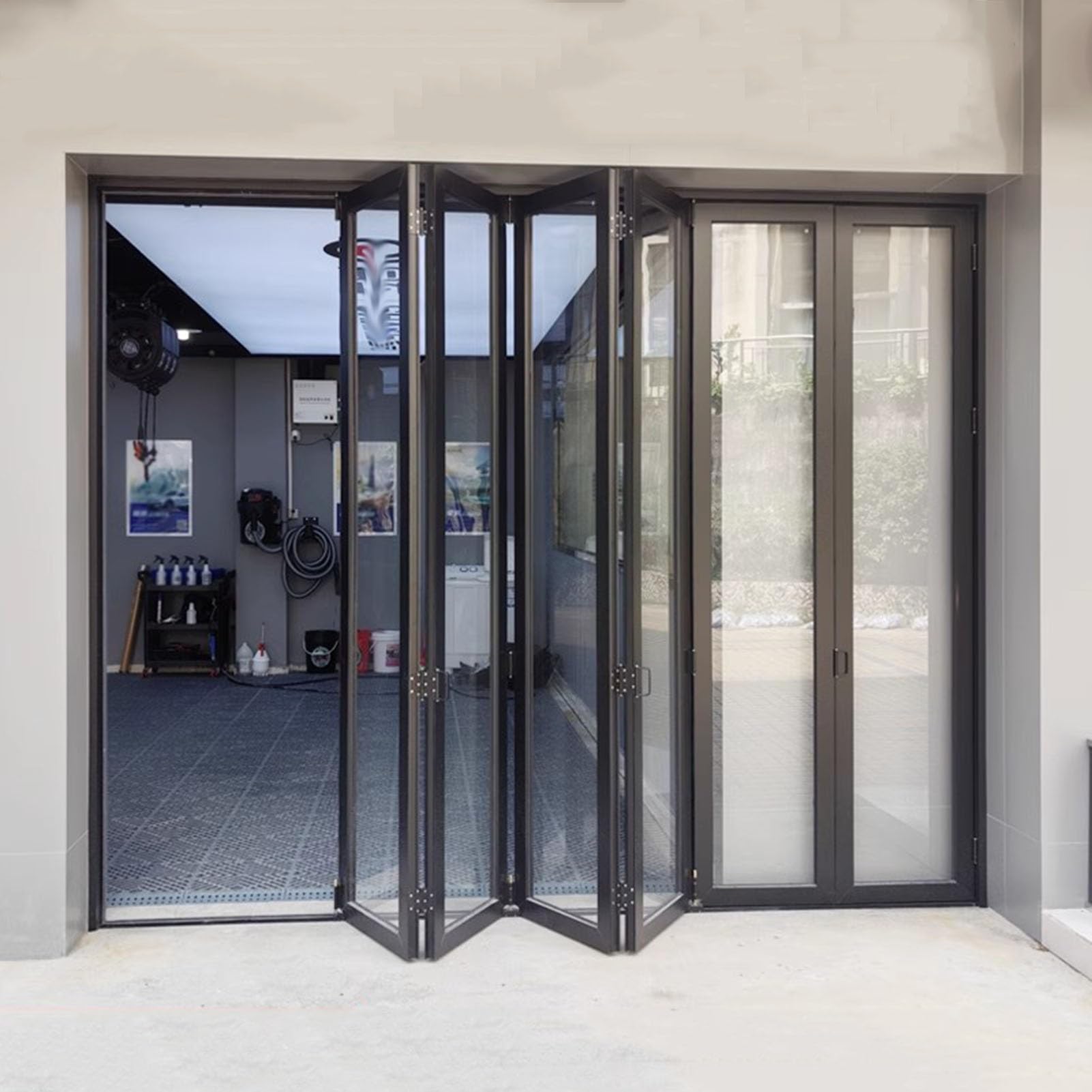 Porte coulissante rétractable à deux volets, cadre en aluminium avec verre isolant trempé, cloison pliable pour la maison, le bureau, le magasin