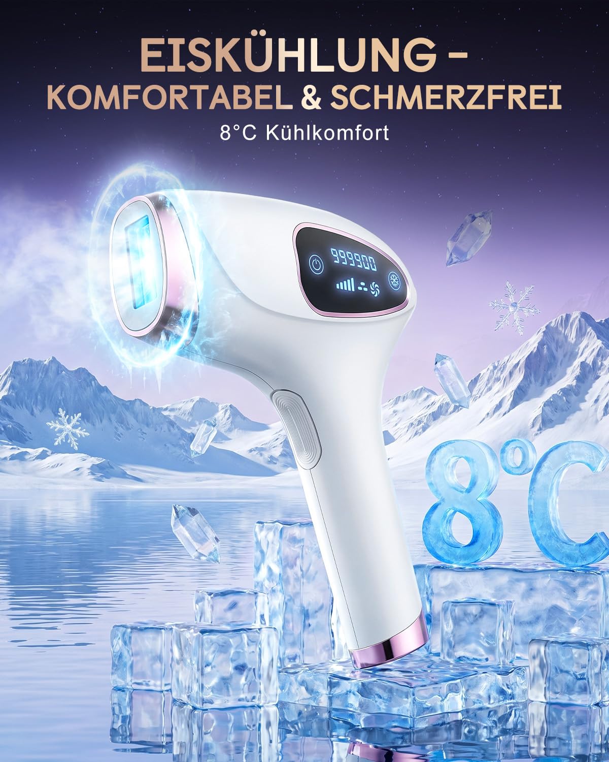IPL Haarentfernungsgerät für Zuhause – 990.000 Blitze, 9 Energiestufen & Kühlfunktion, dauerhafte Haarentfernung für Körper, Achseln, Bikini-Zone, 3 Modi – inkl. Schutzbrille & Rasierer