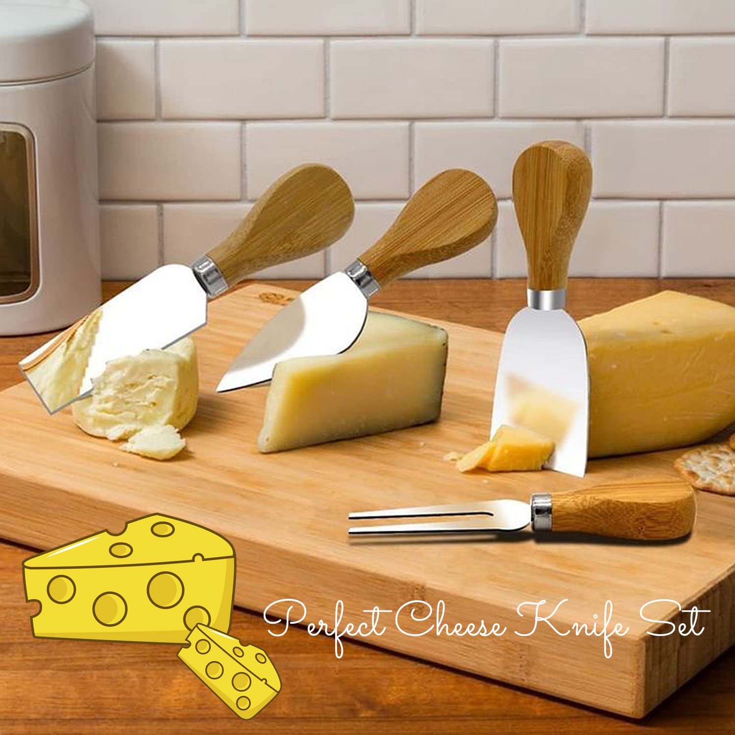 8 Pcs Cheese Knives Set,Mini Stainless Steel Cheese Slicer Ctuuer with Wood Handle,Cheese Cutter