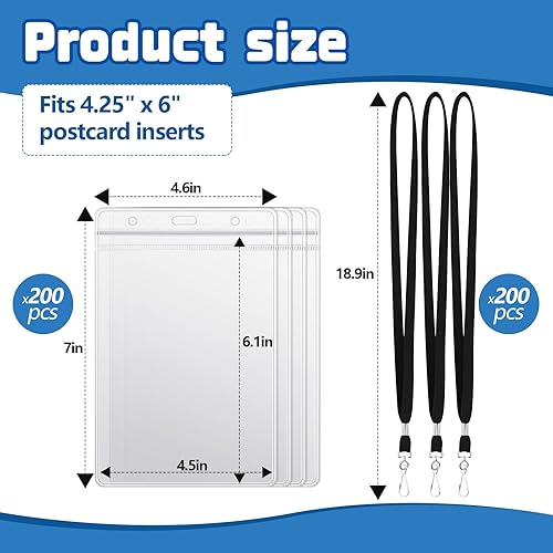 Miniatura 2 de Chuangdi 200 unidades grandes de 4 x 6 pulgadas transparente portatarjetas de identificación con cordón, impermeables, verticales, portatarjetas de