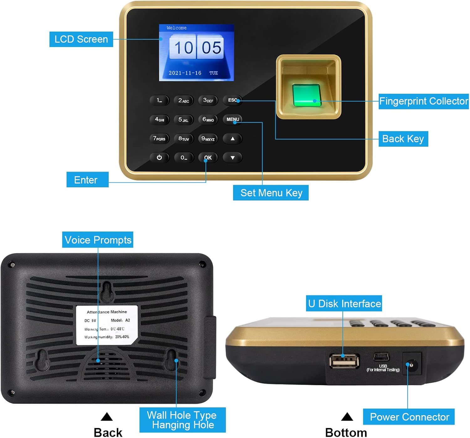 JIAN BOLAND Fingerprint Time Clocks for Employees Small Business, Biometric Time Clock, Office Punch Clock,No Need for Internet and WiFi 0 Monthly Fees
