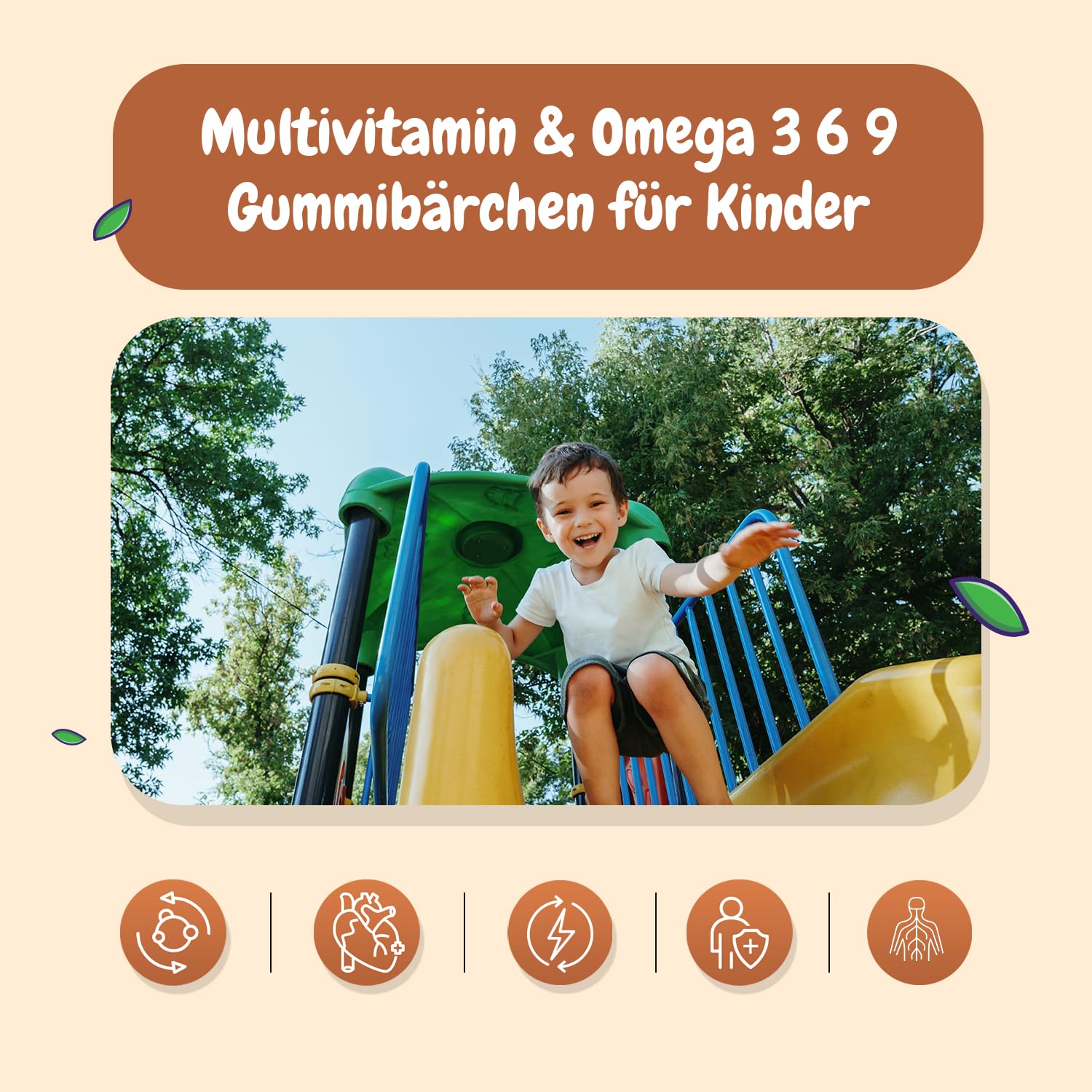 Multivitamin Gummibärchen für Kinder - Mit Omega 3 6 9, Vitamin C - 120 Multivitamin Kinder Gummies - Vitamin D3, B7, B12, E, B1, B2, B3, B5, B9 Jod, Zink - Mit Himbeer & Orangengeschmack - maxmedix