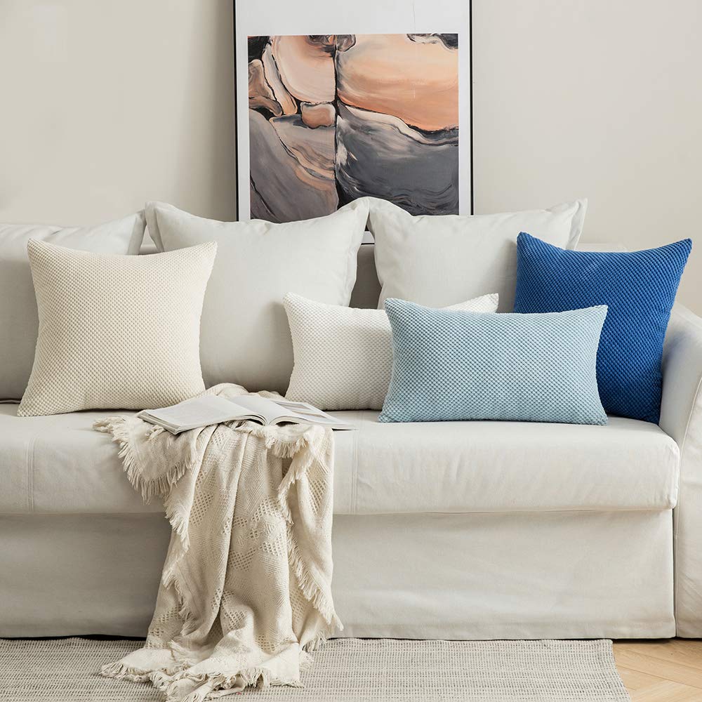 Miulee Pluizige kussenhoezen, zachte bankkussens van polyester, decoratieve kussenhoes met verborgen ritssluiting, voor woonkamer, slaapkamer, set van 2, 45 x 45 cm, crèmewit