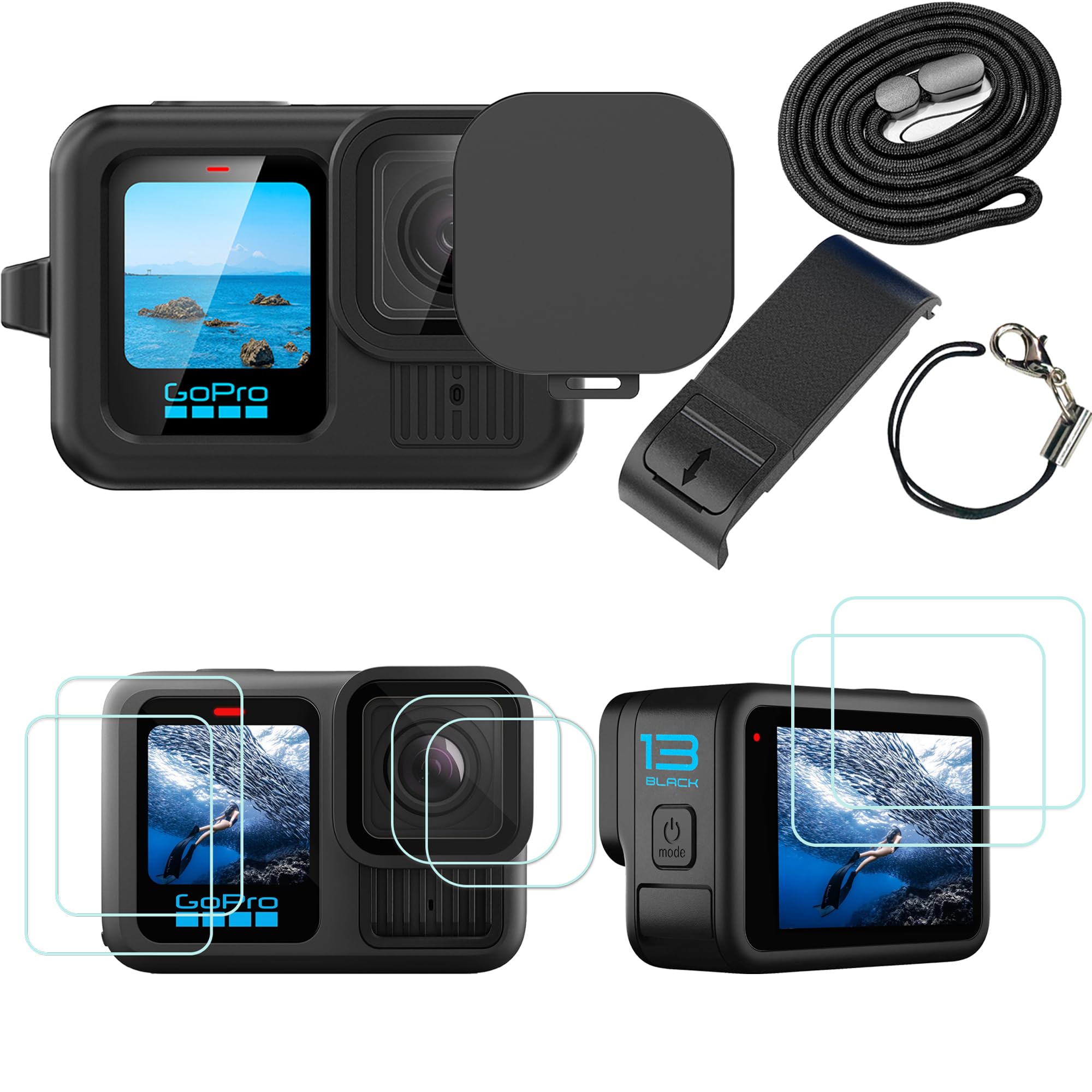 PCTC Silicone Sleeve Case for GoPro Hero 13 Black, 6Packs Screen Protector & Accessories Kit