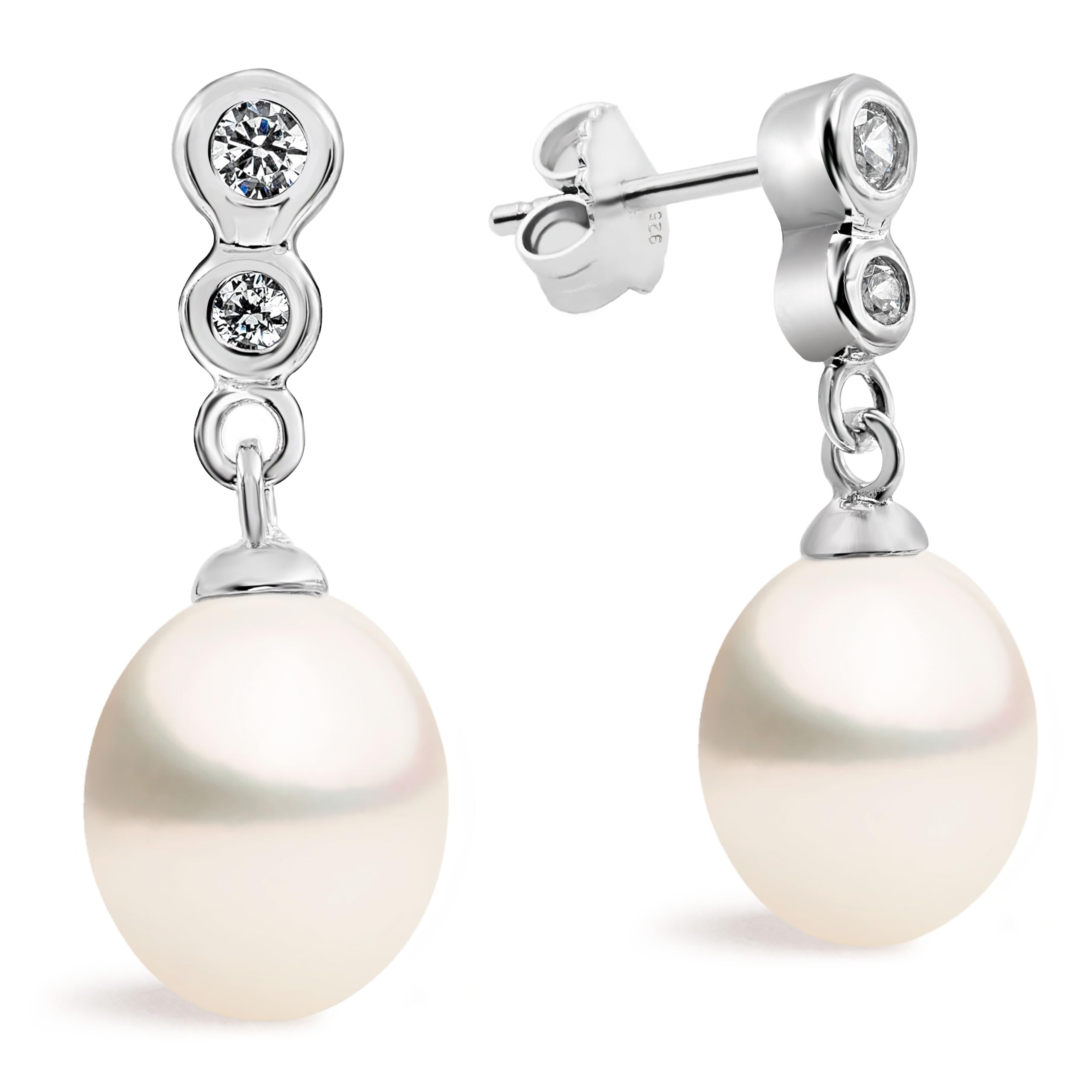 Secret & You Orecchini A Bottone In Perle D'Acqua Dolce Coltivate 7,5-8 Mm - Argento Sterling 925 Rodiato, Confezione Regalo - 2